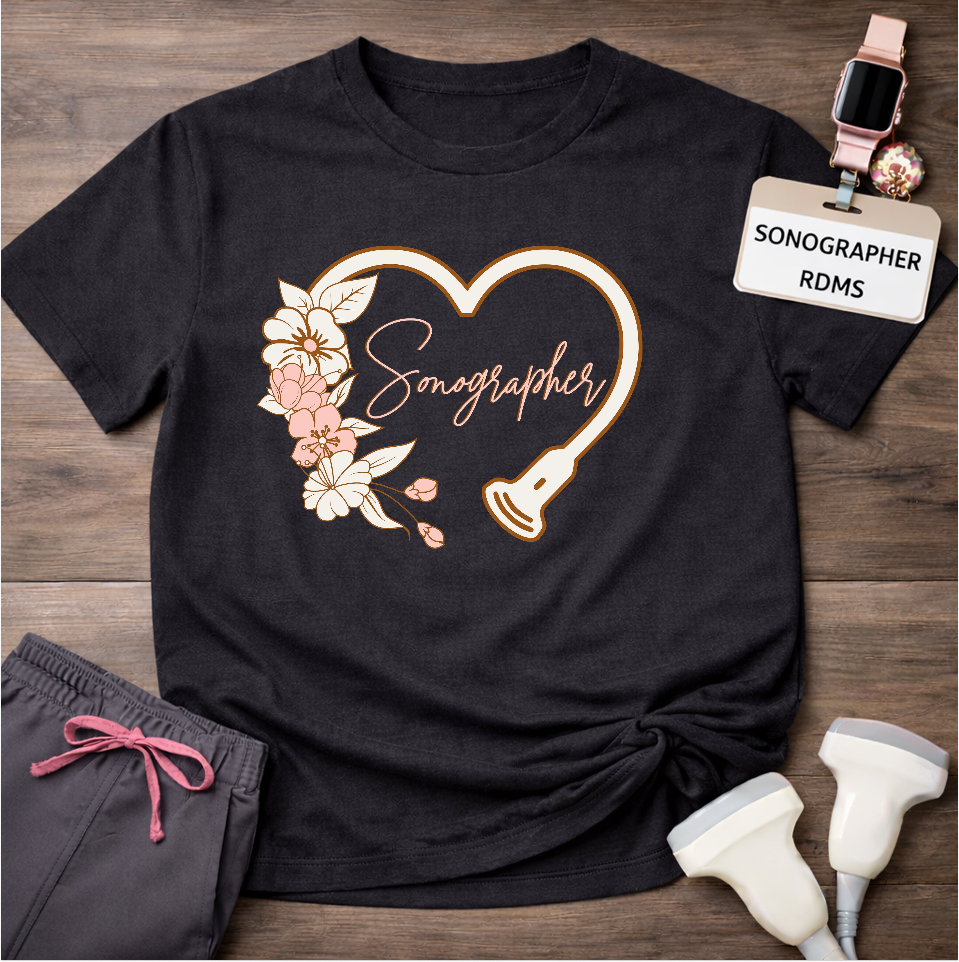 "Floral Sonographer Heart" T-shirt