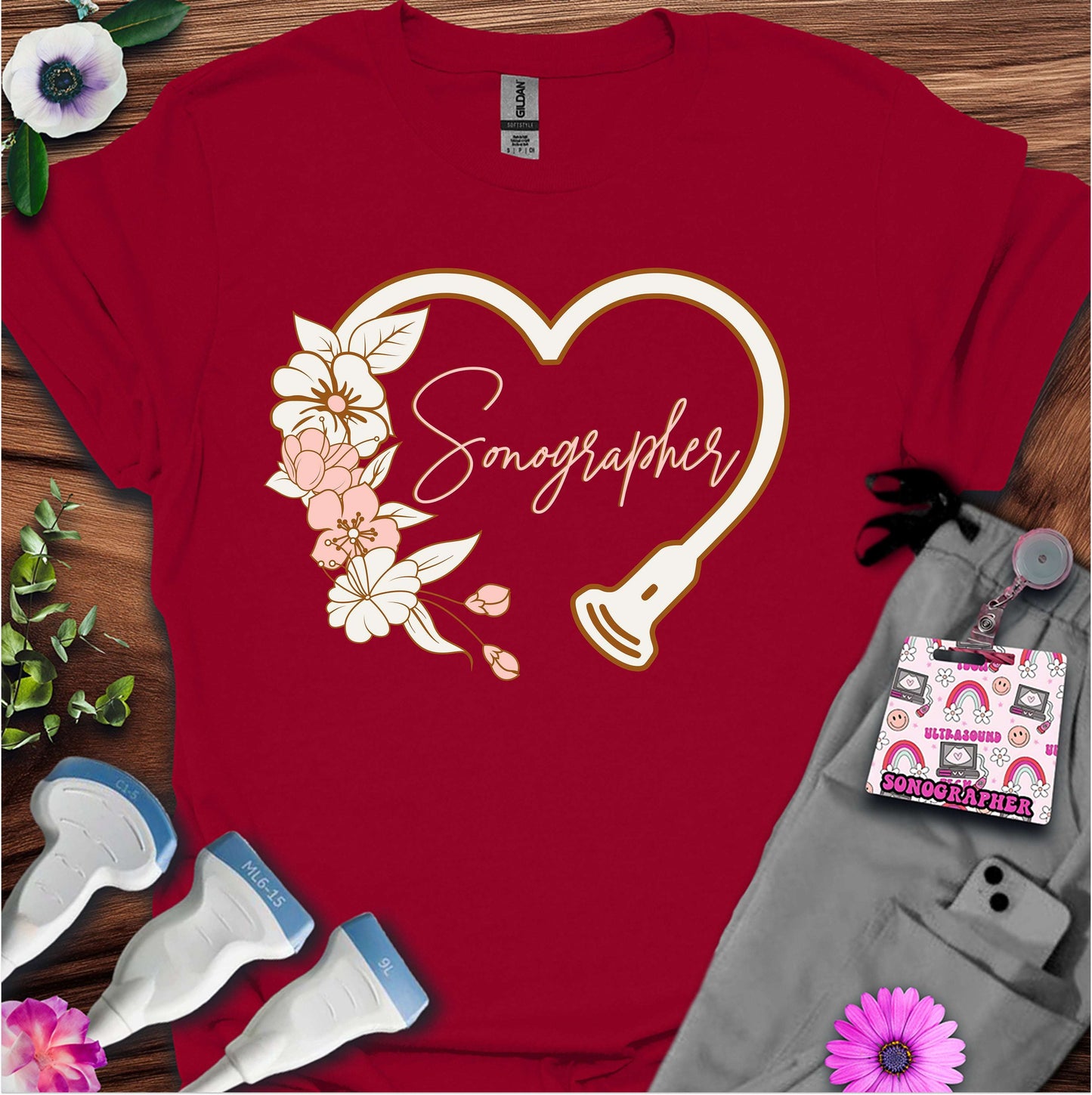 "Floral Sonographer Heart" T-shirt