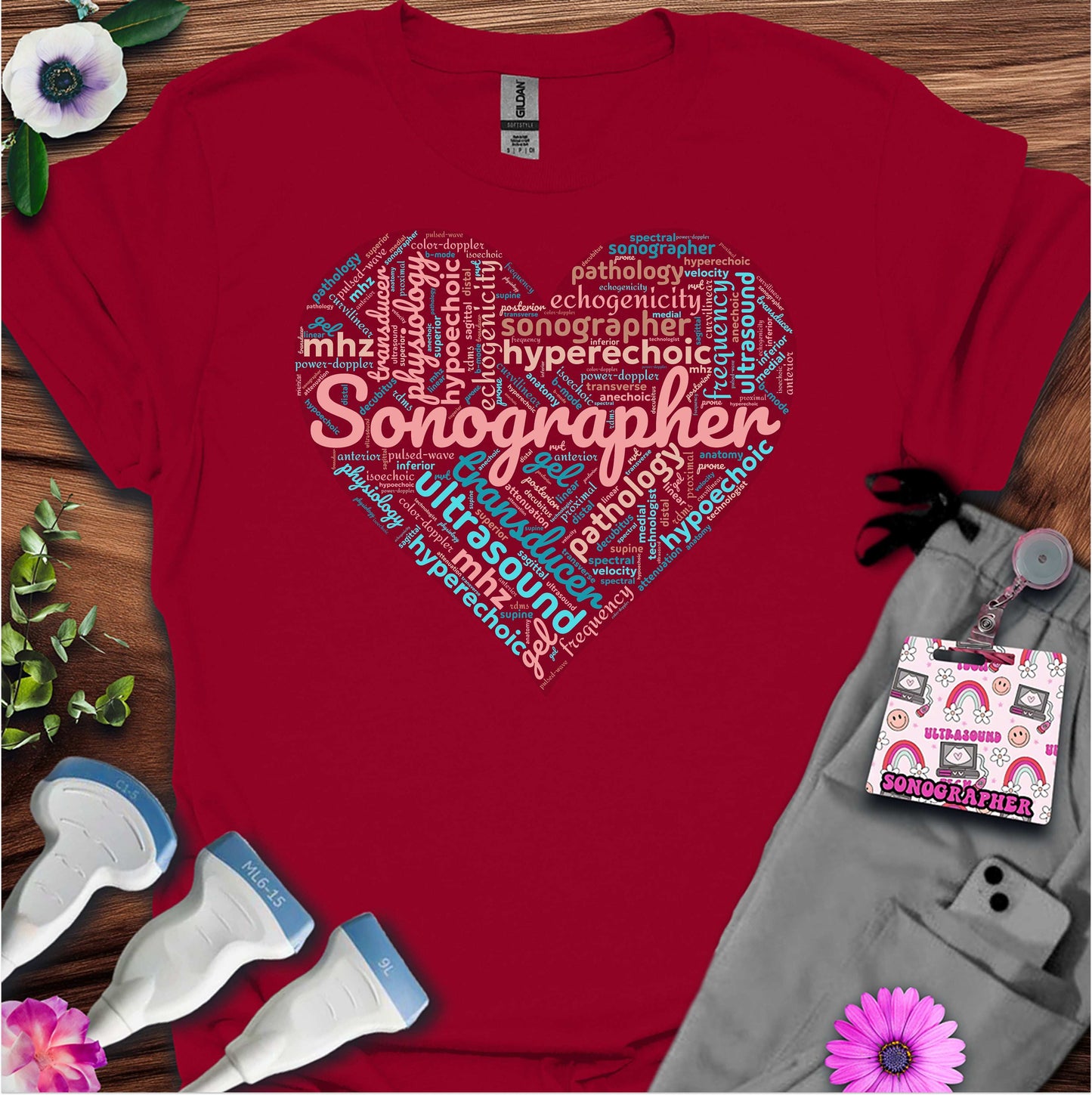 "Pastel Sonographer Heart"  T-Shirt