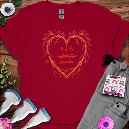V is for Vascular (Not Valentine) Sonography T-Shirt — Ultrasound Tech Valentine's Day Tee
