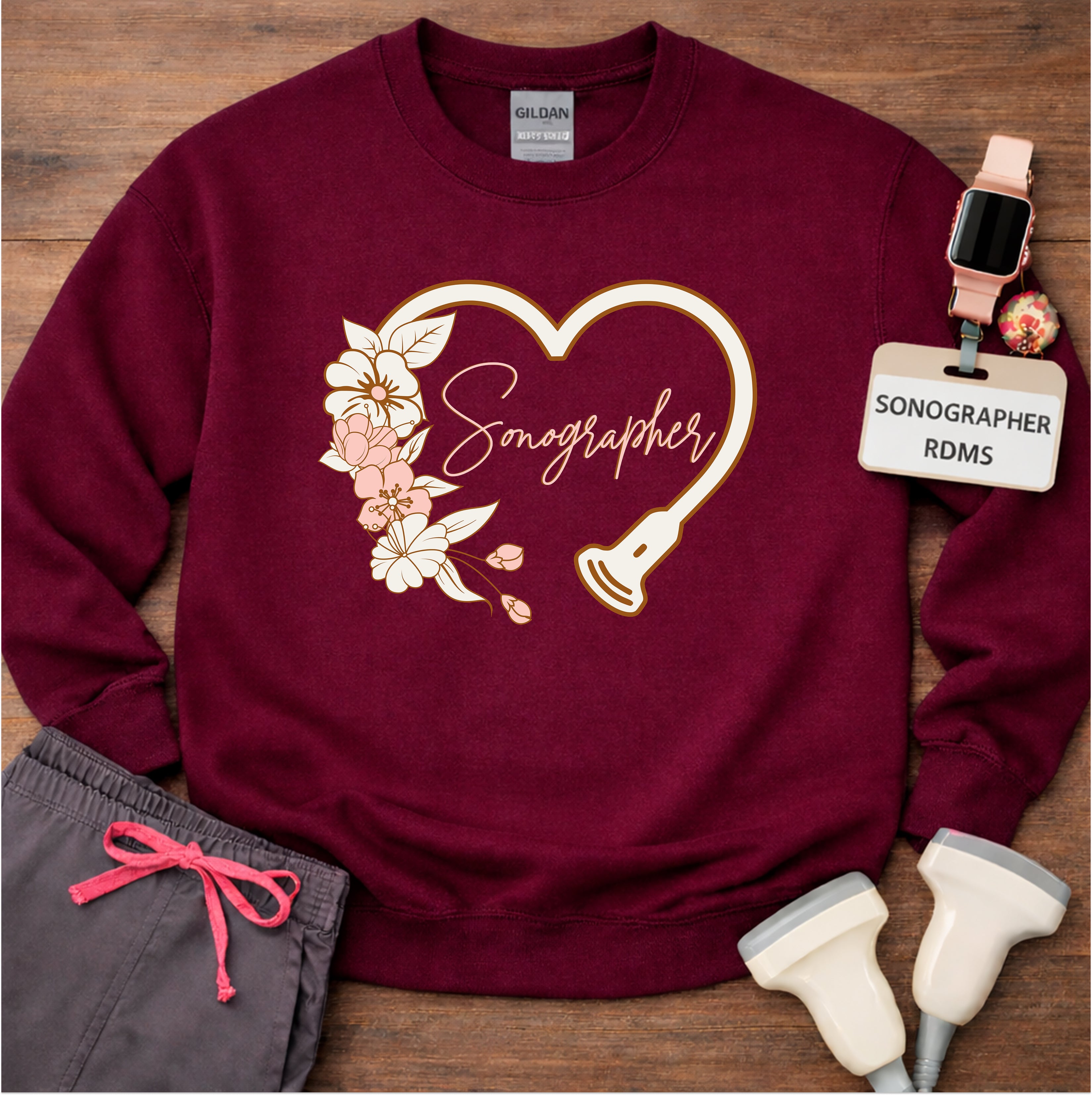 "Floral Sonographer Heart" Sweatshirt