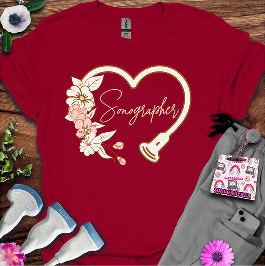 "Floral Sonographer Heart" T-shirt