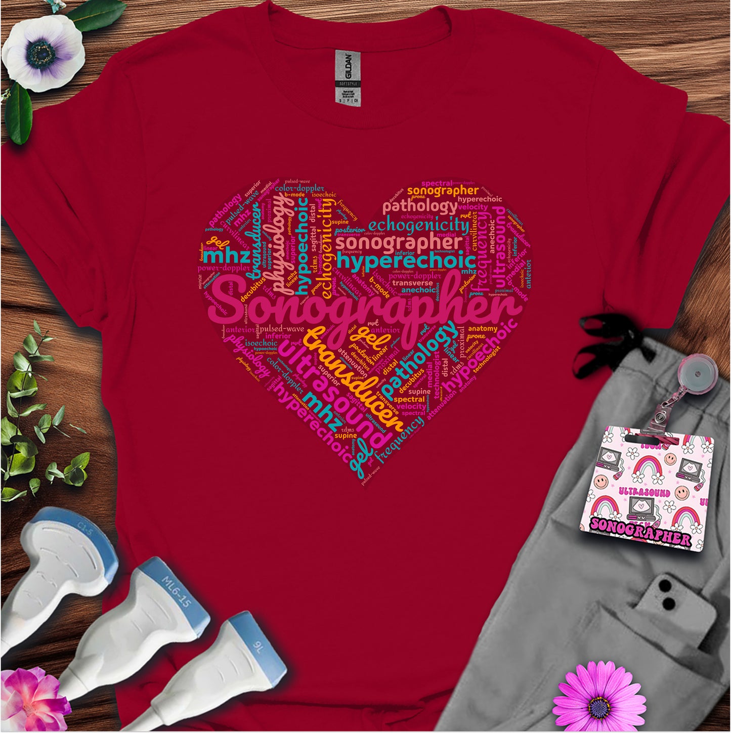 "Vibrant Sonographer Heart"  T-Shirt