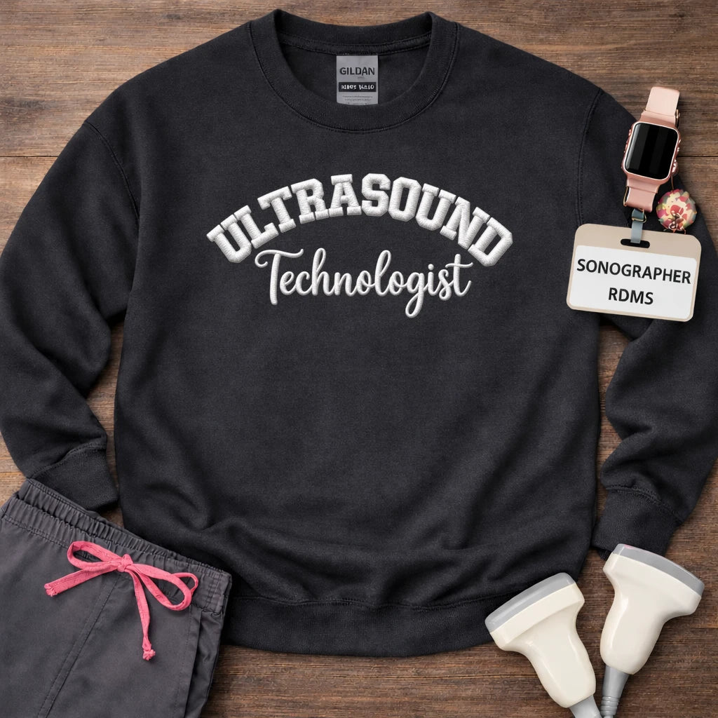 White Stitch Embroidered Ultrasound Technologist Crewneck Sweatshirt