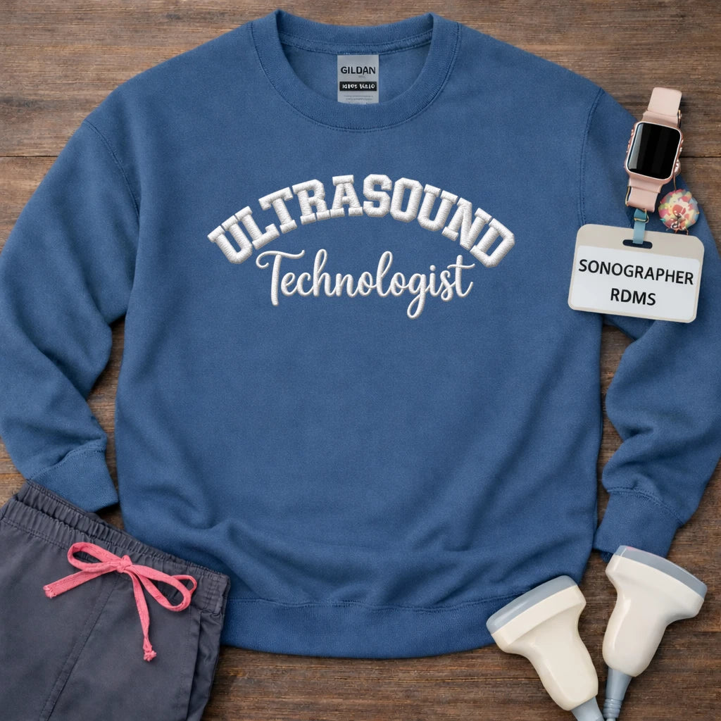 White Stitch Embroidered Ultrasound Technologist Crewneck Sweatshirt