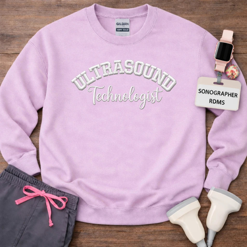 White Stitch Embroidered Ultrasound Technologist Crewneck Sweatshirt