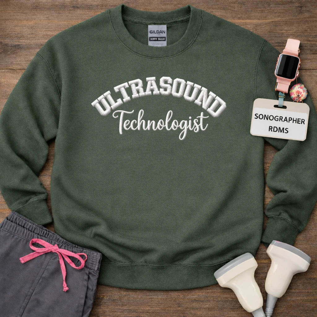 White Stitch Embroidered Ultrasound Technologist Crewneck Sweatshirt