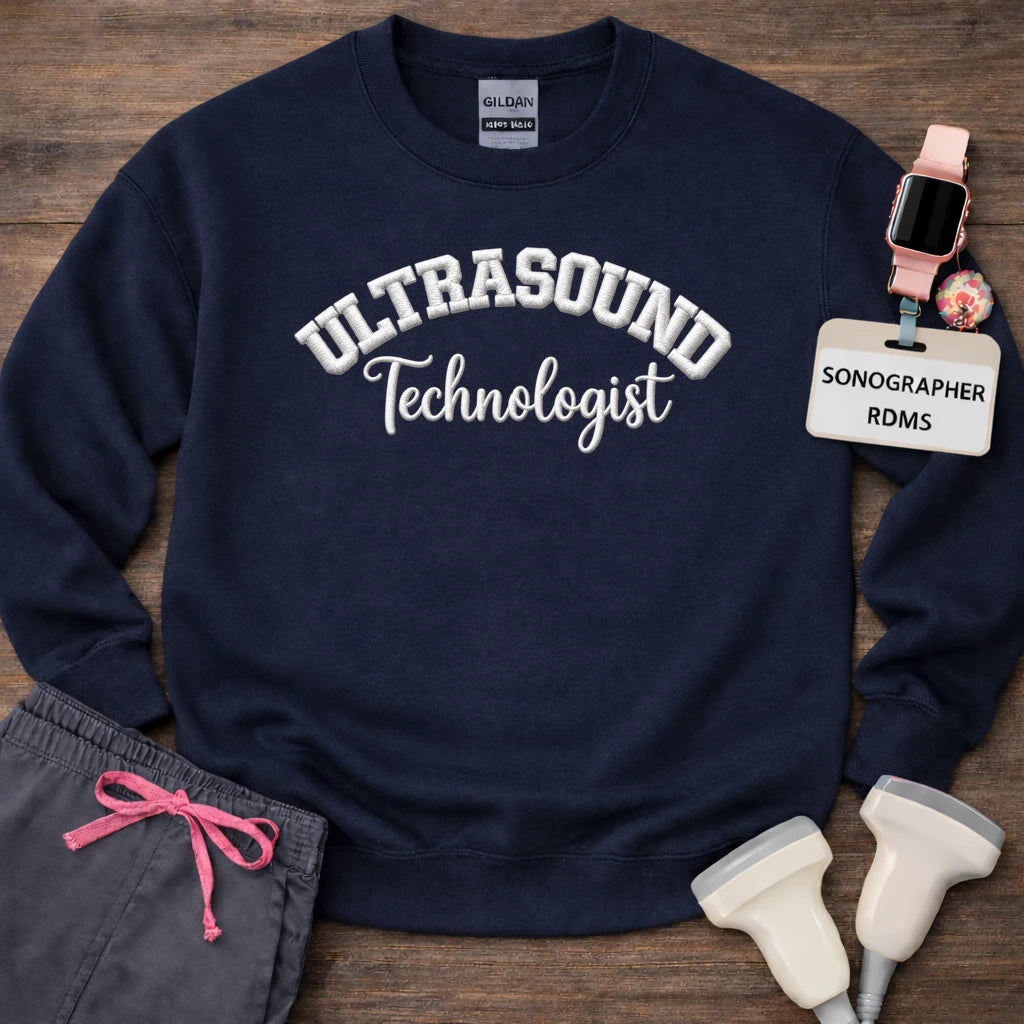 White Stitch Embroidered Ultrasound Technologist Crewneck Sweatshirt
