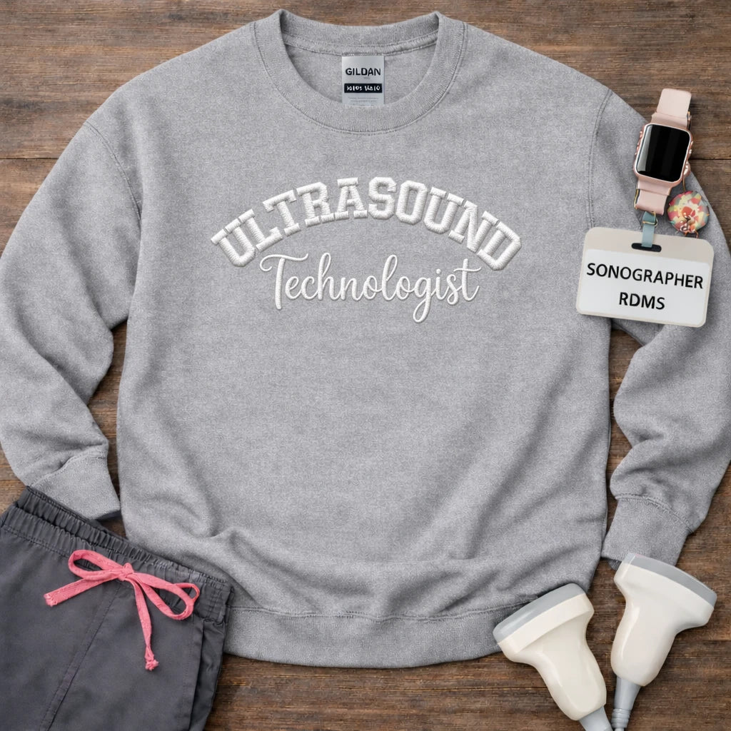 White Stitch Embroidered Ultrasound Technologist Crewneck Sweatshirt