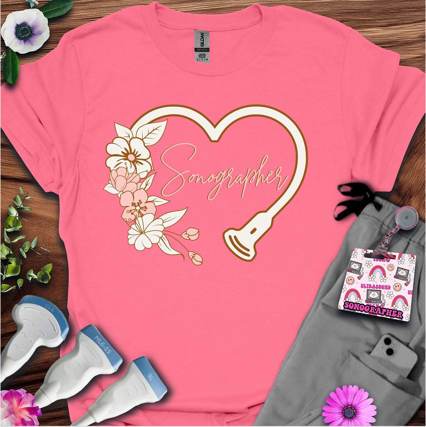 "Floral Sonographer Heart" T-shirt