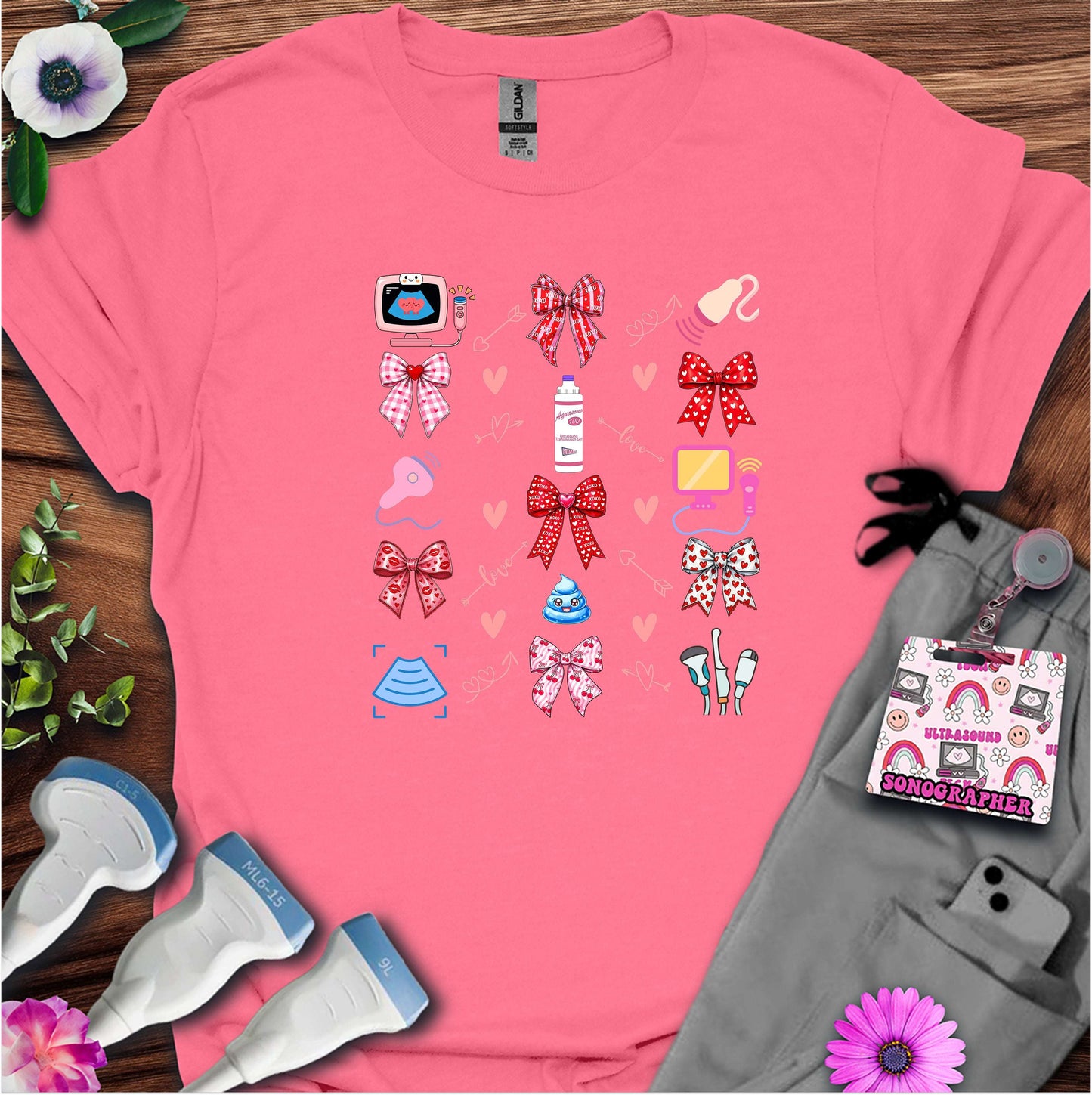 Valentine Pattern Sonography T-Shirt — Ultrasound Tech Valentine's Day Tee