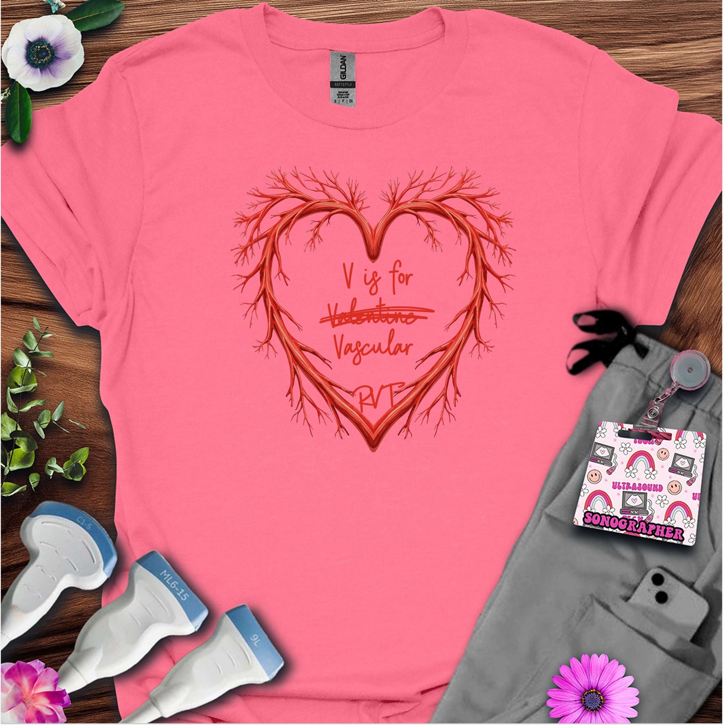 V is for Vascular (Not Valentine) Sonography T-Shirt — Ultrasound Tech Valentine's Day Tee