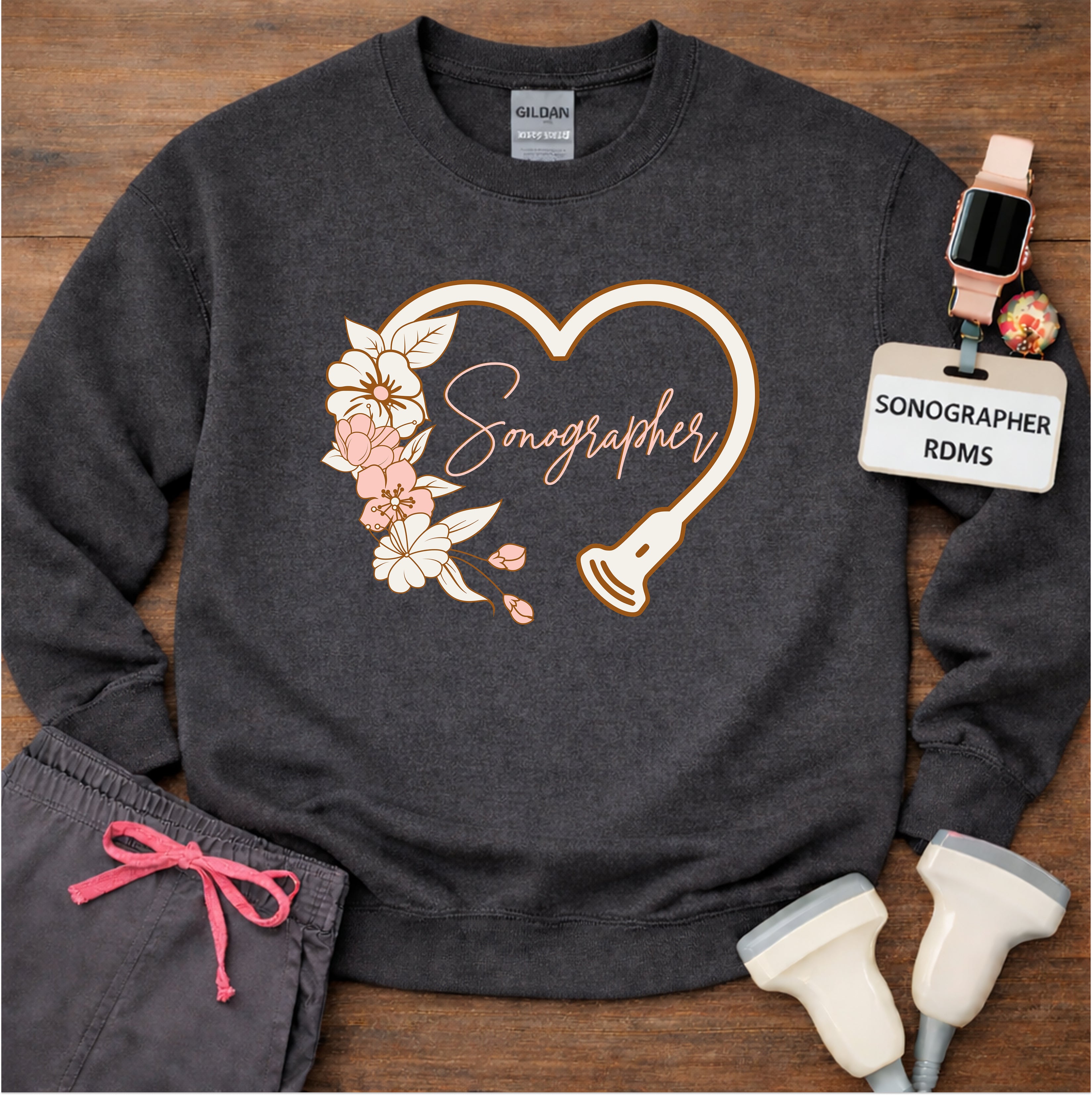 "Floral Sonographer Heart" Sweatshirt