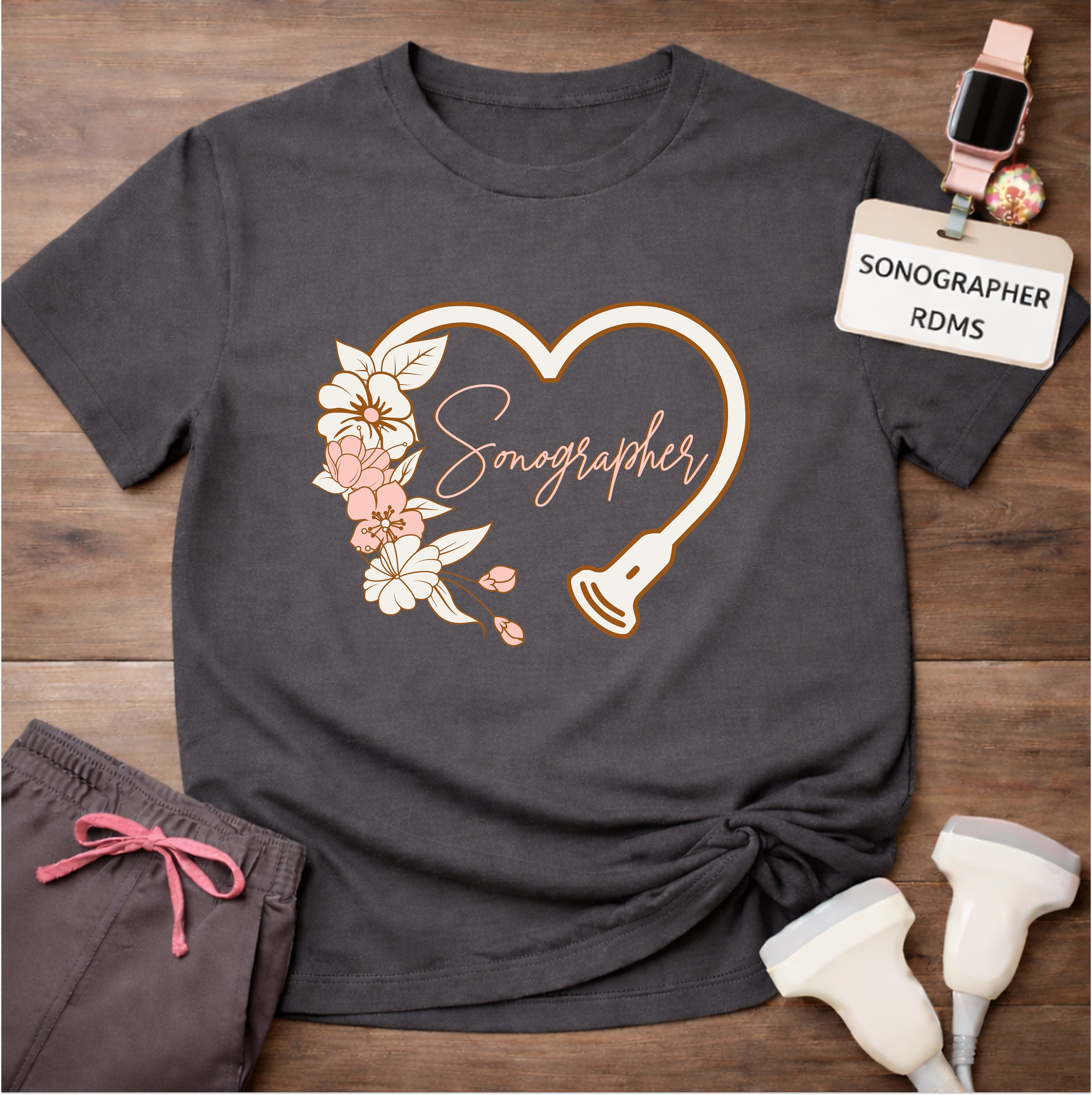 "Floral Sonographer Heart" T-shirt