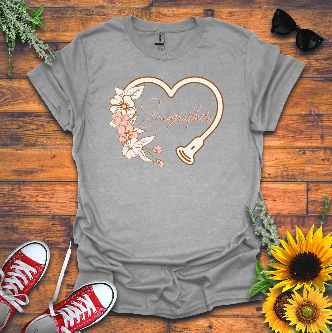 "Floral Sonographer Heart" T-shirt