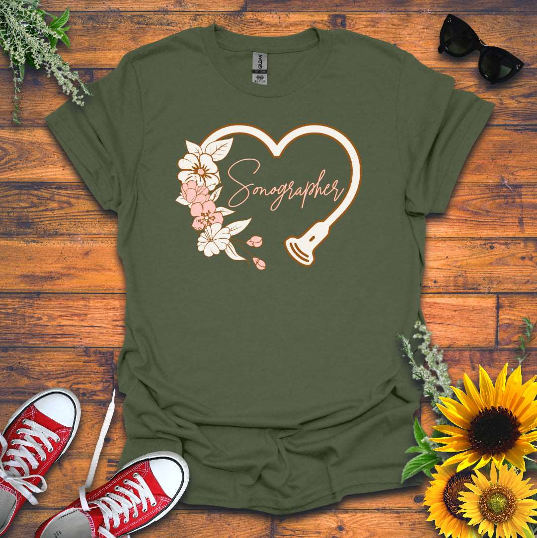 "Floral Sonographer Heart" T-shirt