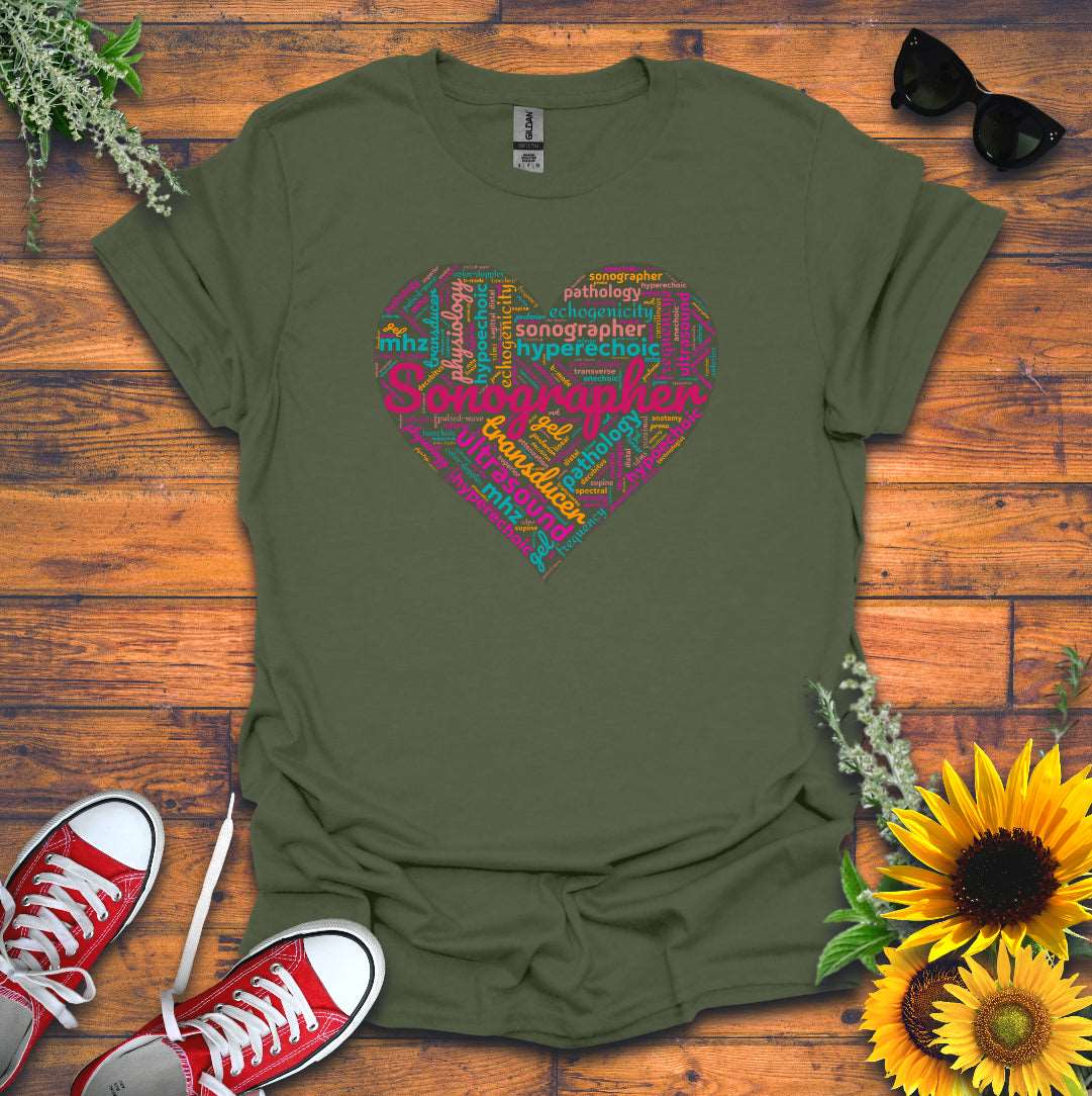 "Vibrant Sonographer Heart"  T-Shirt