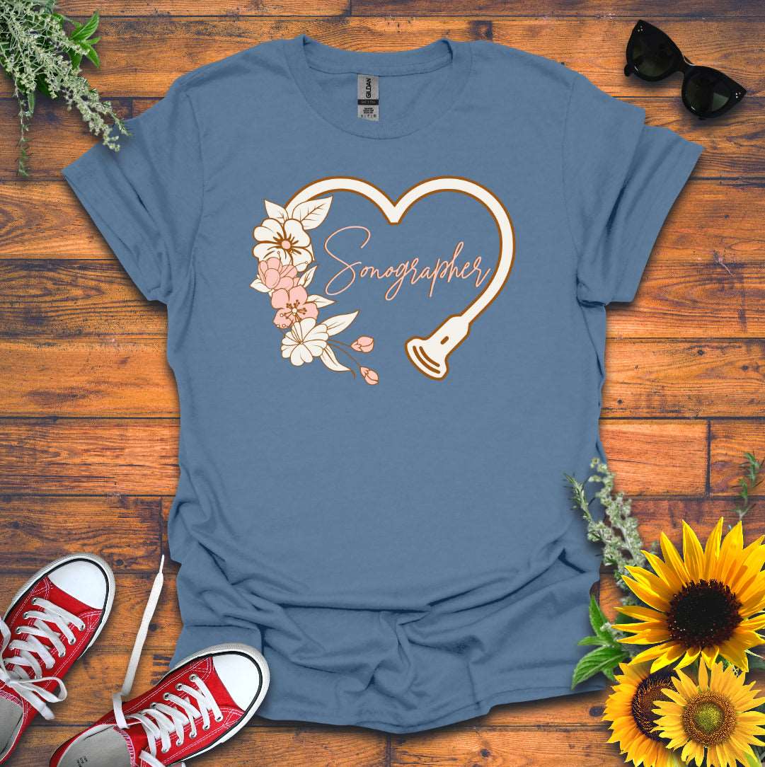 "Floral Sonographer Heart" T-shirt