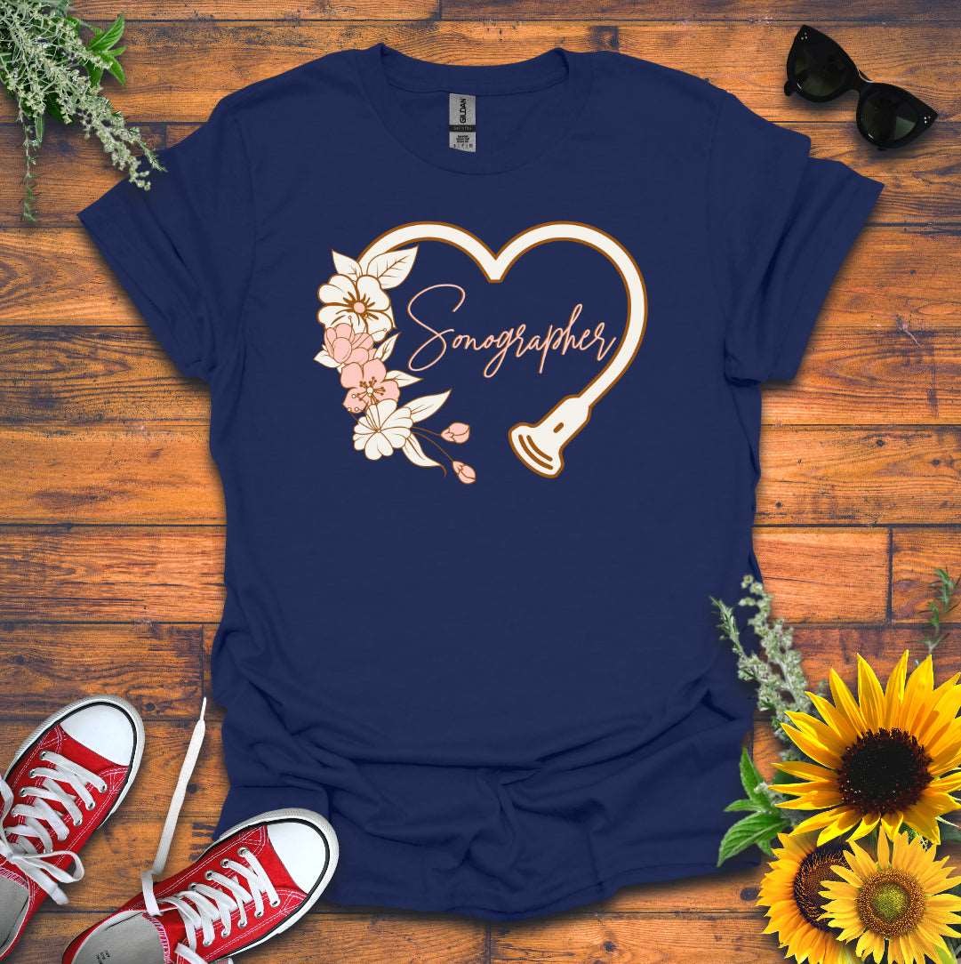 "Floral Sonographer Heart" T-shirt