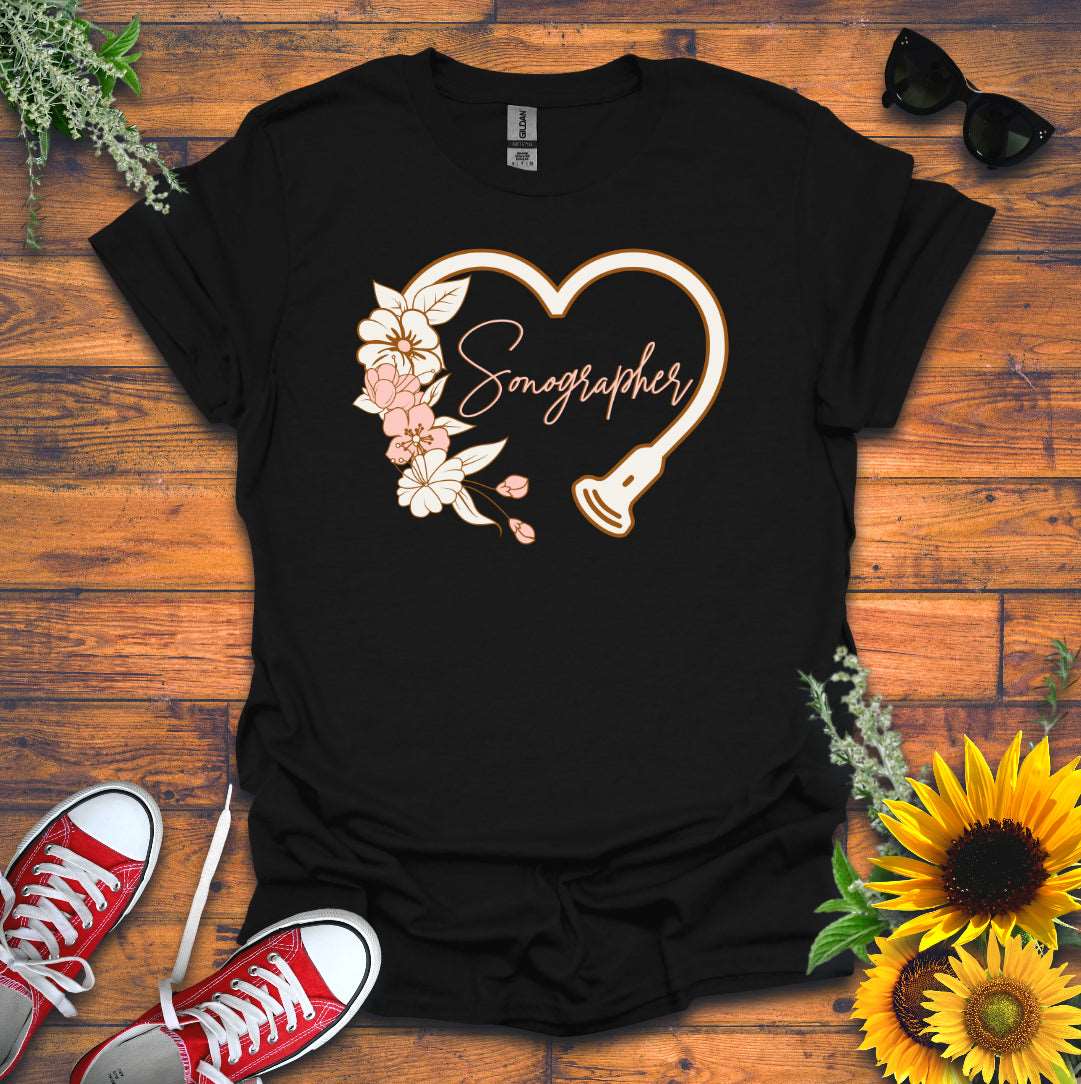 "Floral Sonographer Heart" T-shirt