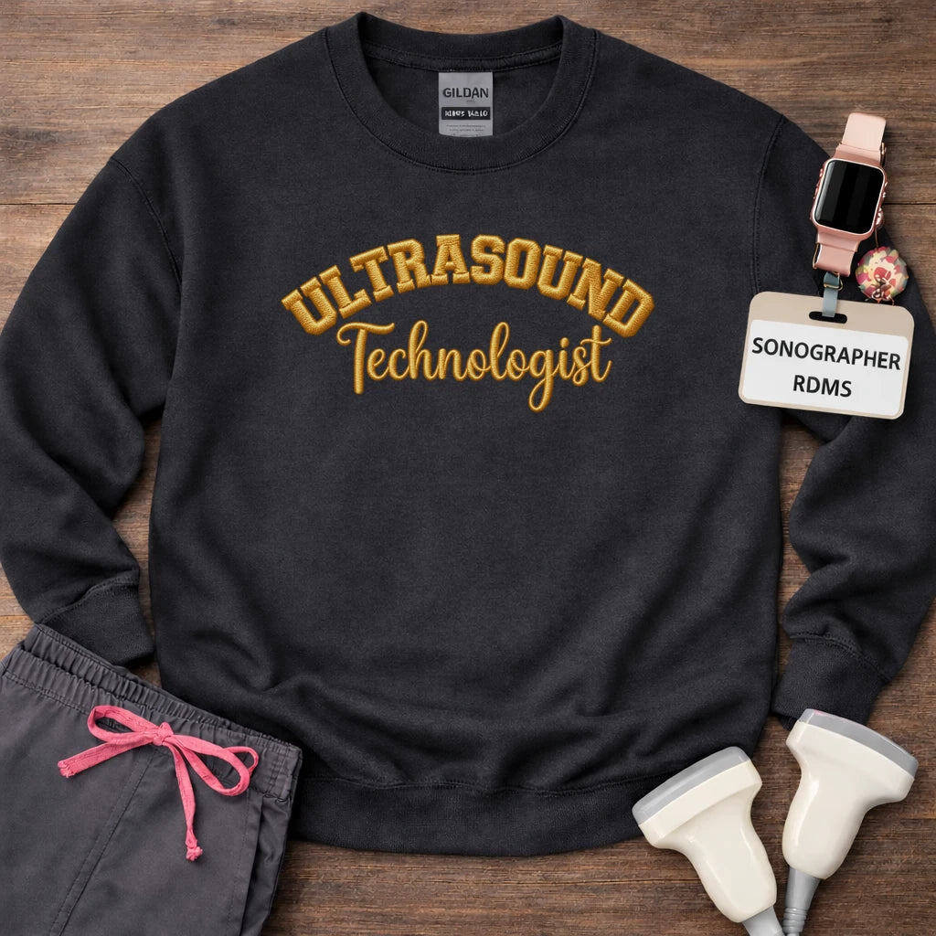 Gold Stitch Embroidered Ultrasound Technologist Crewneck Sweatshirt