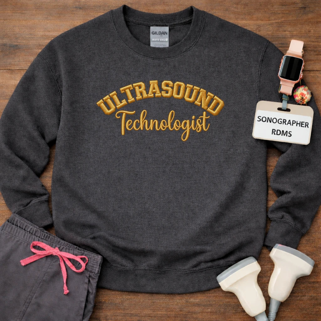 Gold Stitch Embroidered Ultrasound Technologist Crewneck Sweatshirt