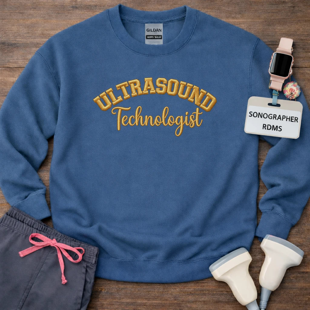 Gold Stitch Embroidered Ultrasound Technologist Crewneck Sweatshirt