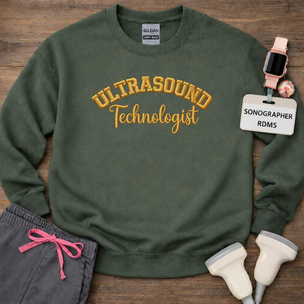 Gold Stitch Embroidered Ultrasound Technologist Crewneck Sweatshirt