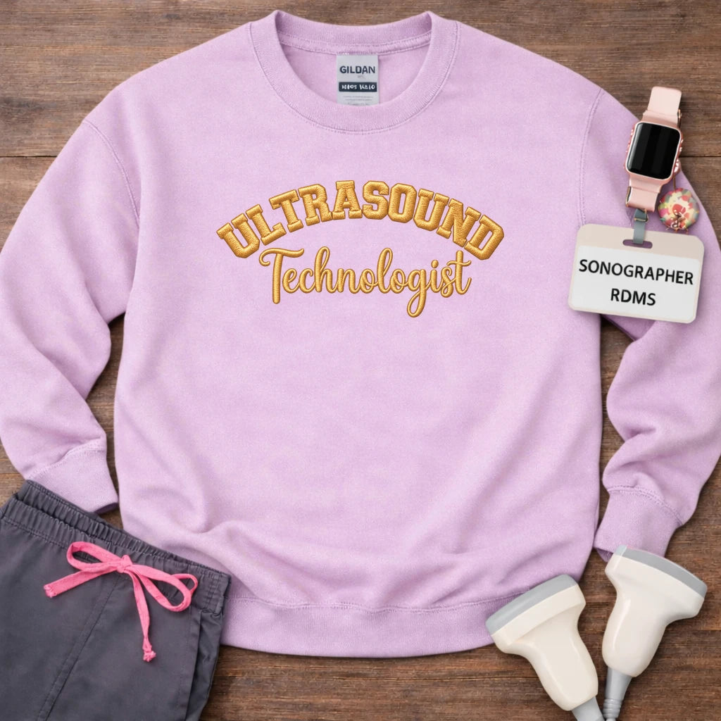Gold Stitch Embroidered Ultrasound Technologist Crewneck Sweatshirt