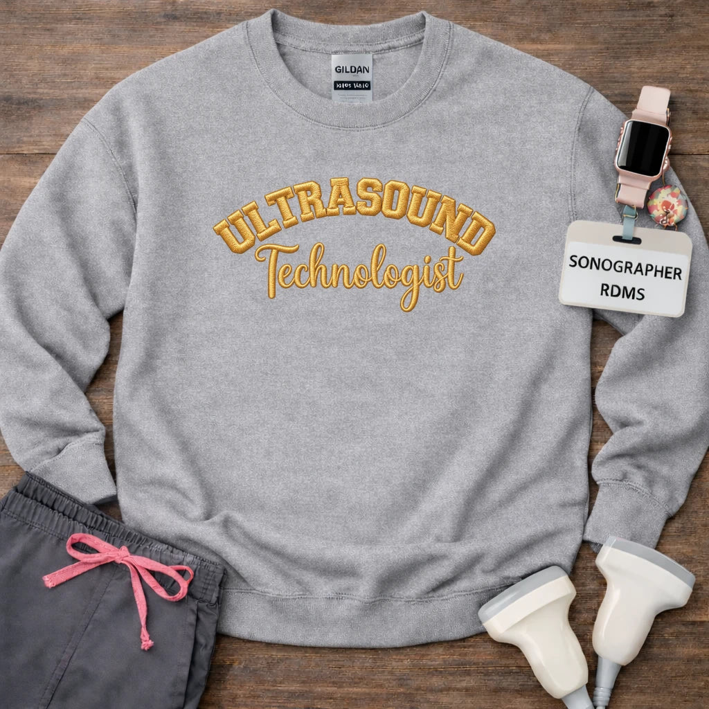 Gold Stitch Embroidered Ultrasound Technologist Crewneck Sweatshirt