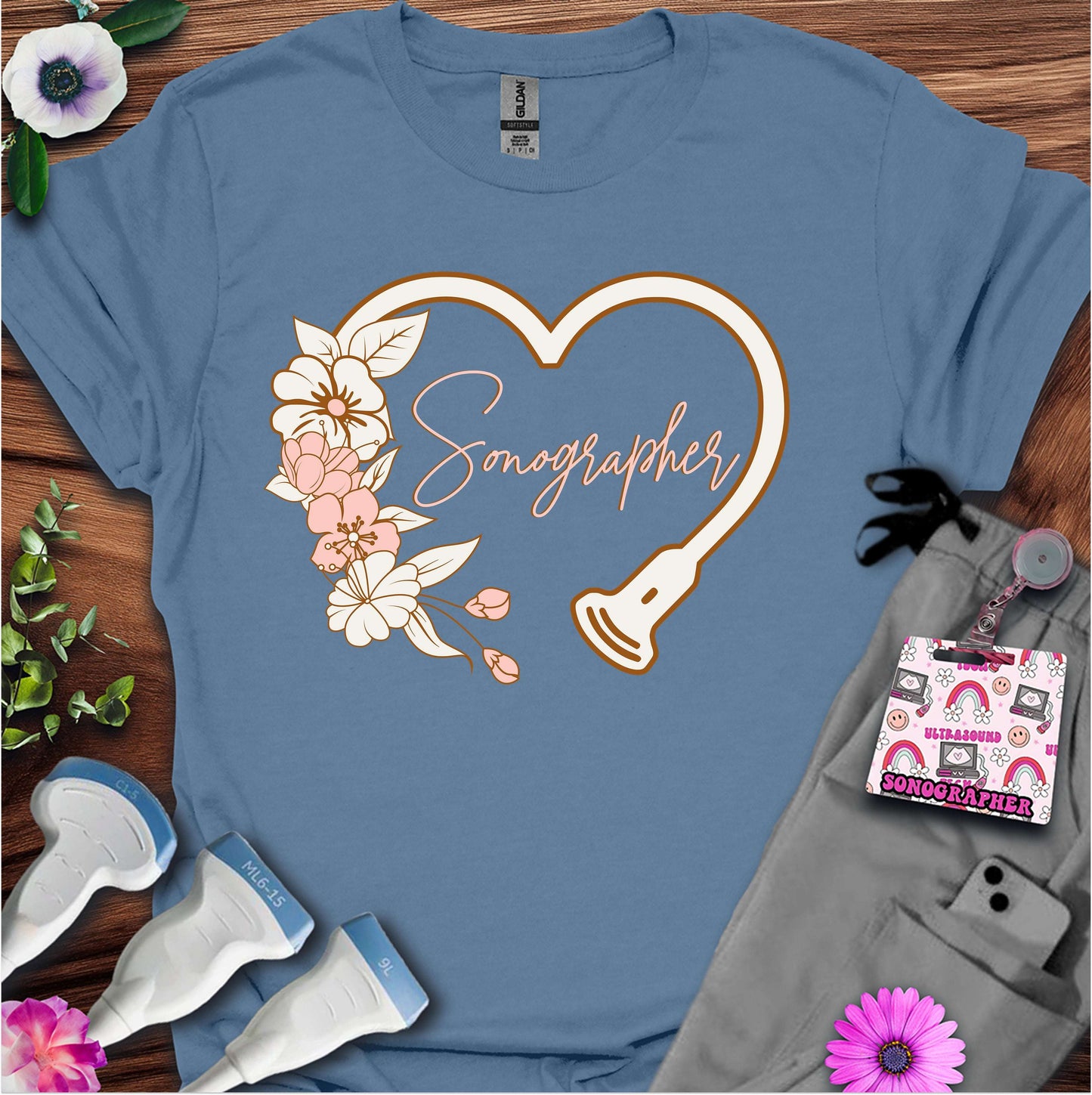 "Floral Sonographer Heart" T-shirt