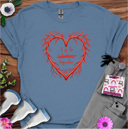V is for Vascular (Not Valentine) Sonography T-Shirt — Ultrasound Tech Valentine's Day Tee