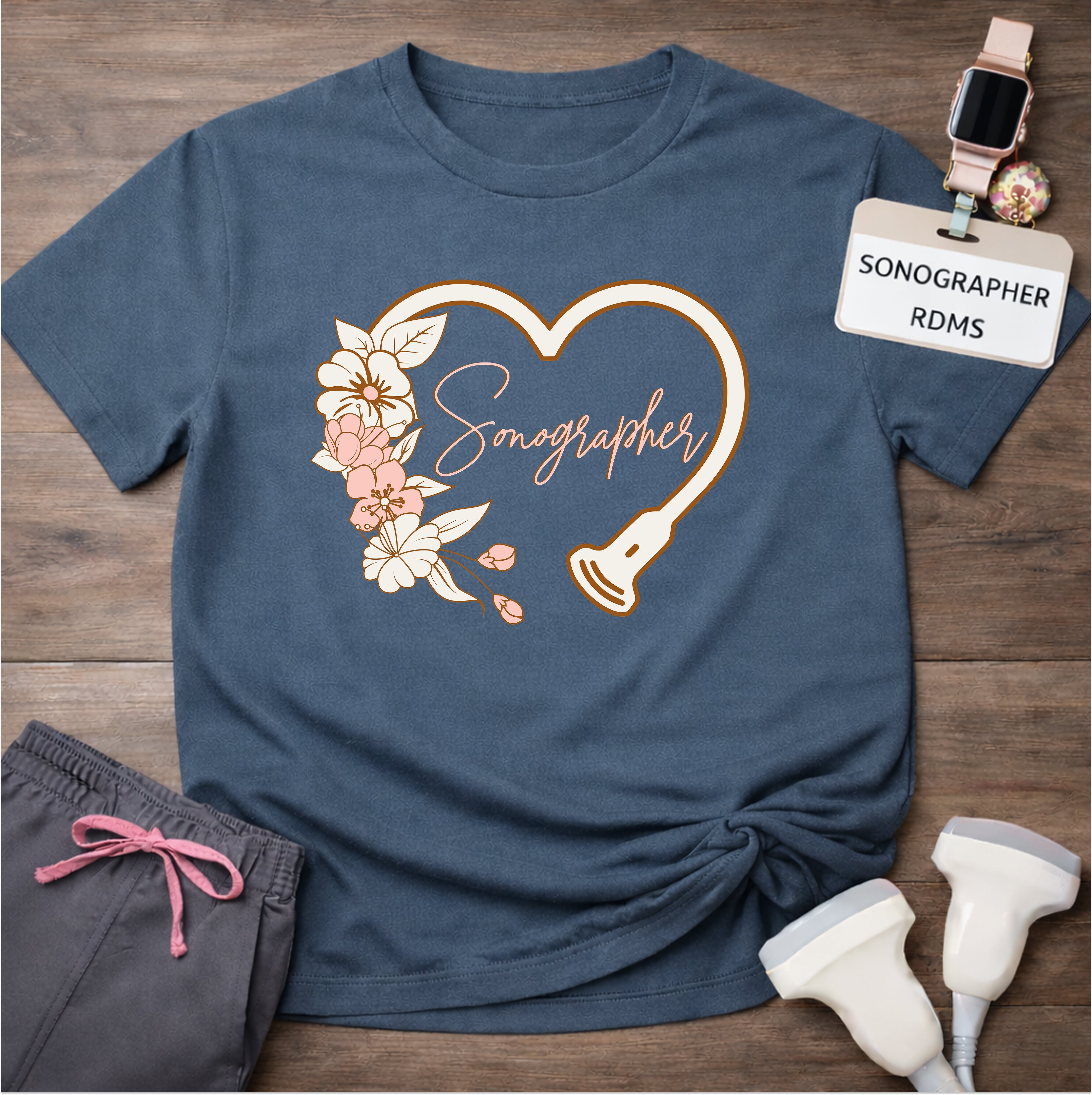 "Floral Sonographer Heart" T-shirt