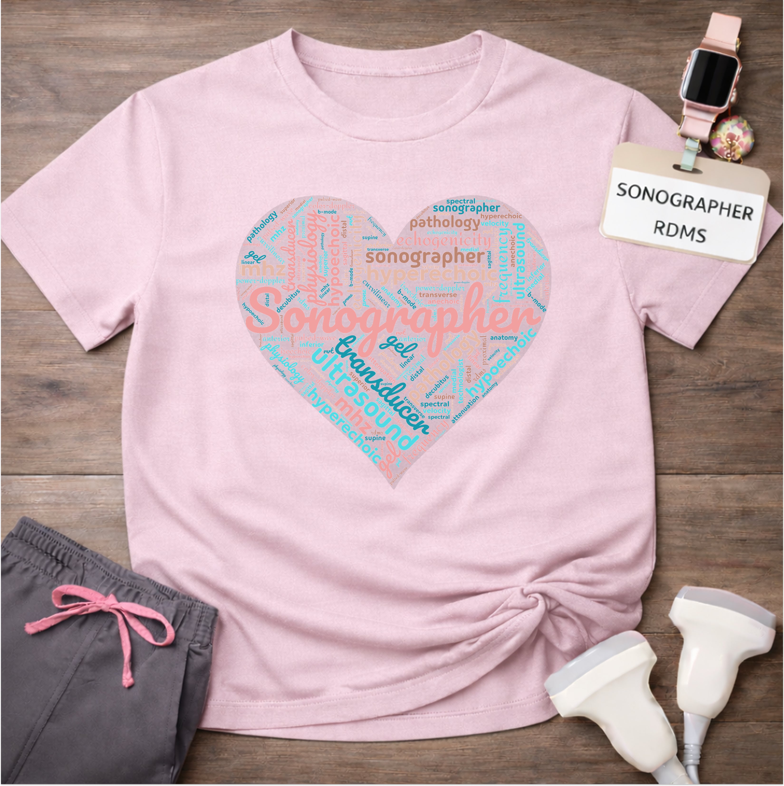 "Pastel Sonographer Heart"  T-Shirt