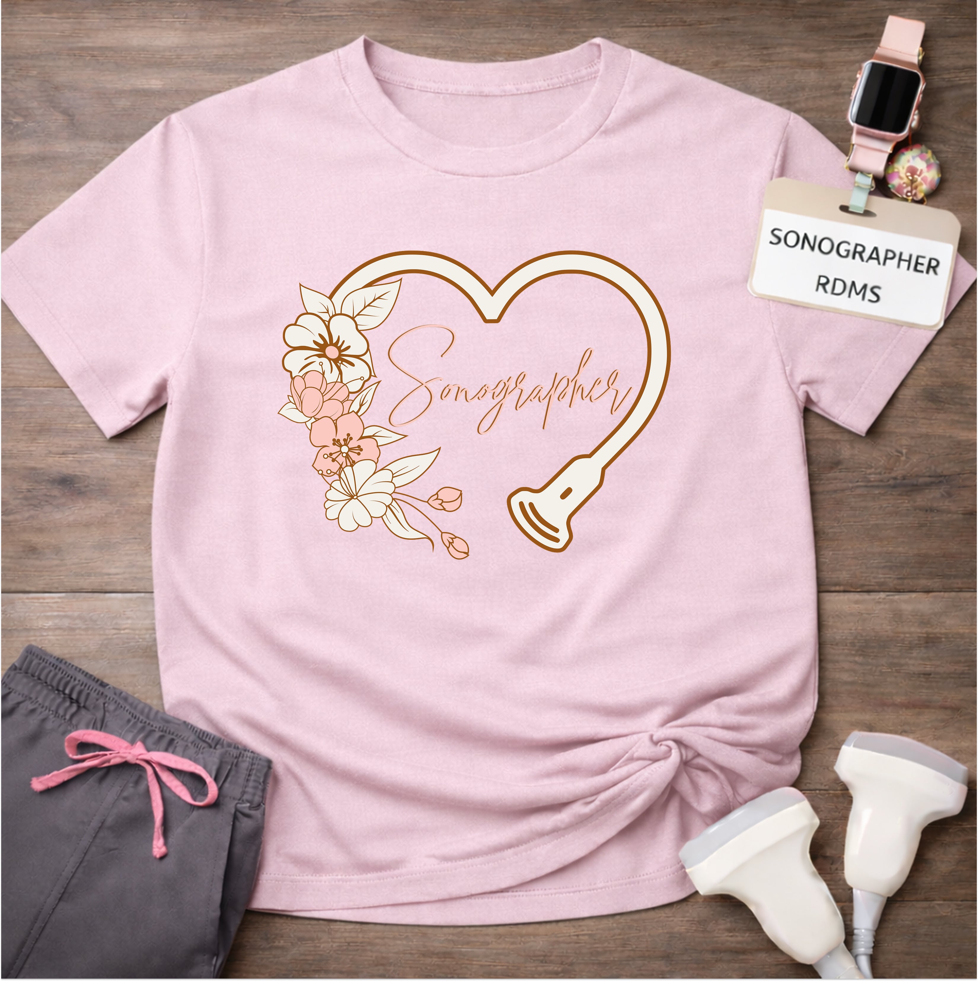 "Floral Sonographer Heart" T-shirt