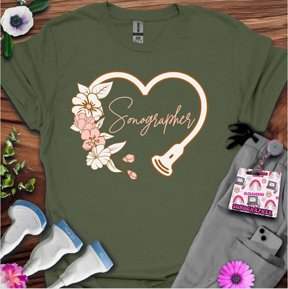 "Floral Sonographer Heart" T-shirt
