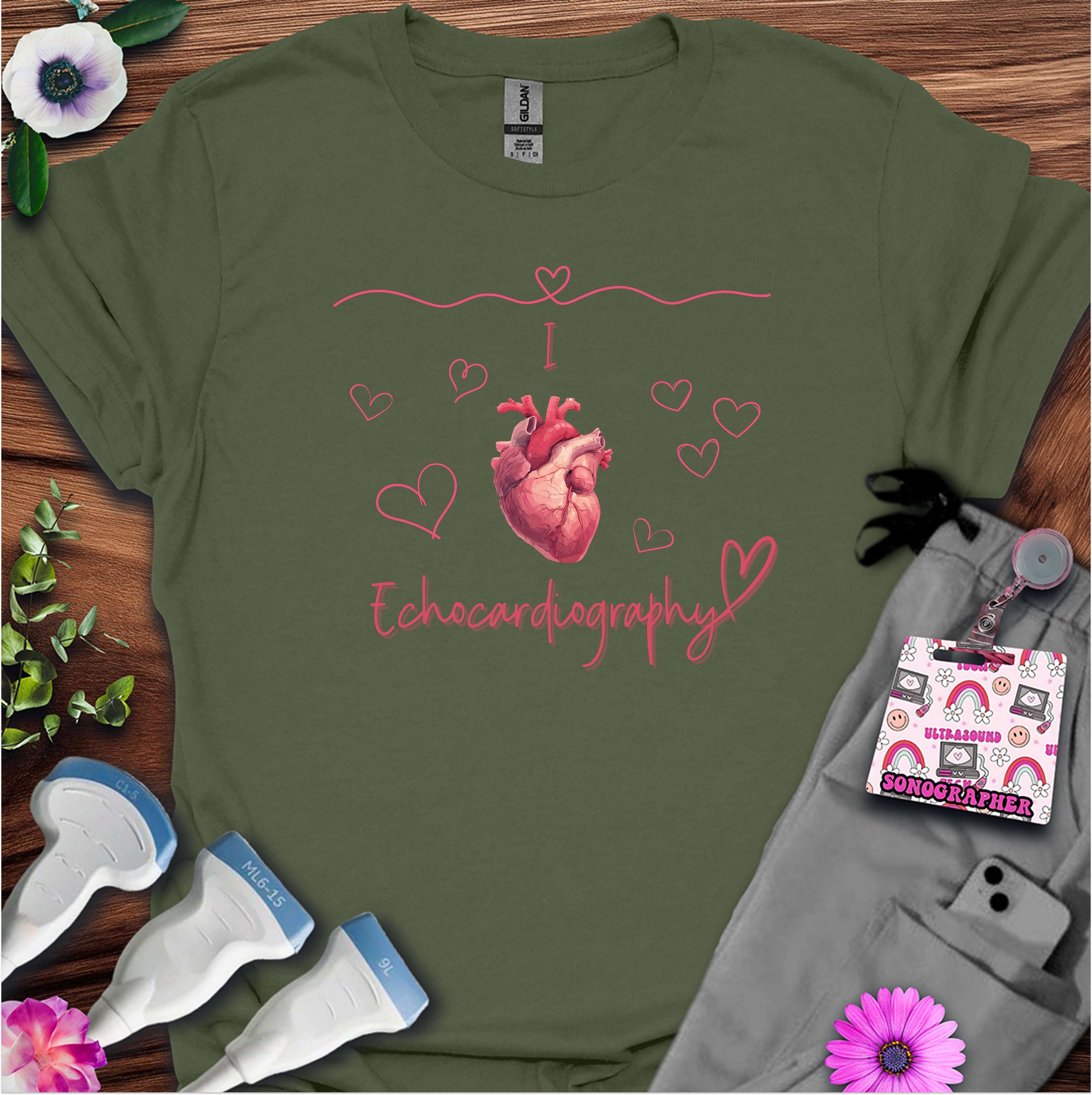 I Heart Echocardiography T-Shirt — Ultrasound Tech Valentine's Day Tee