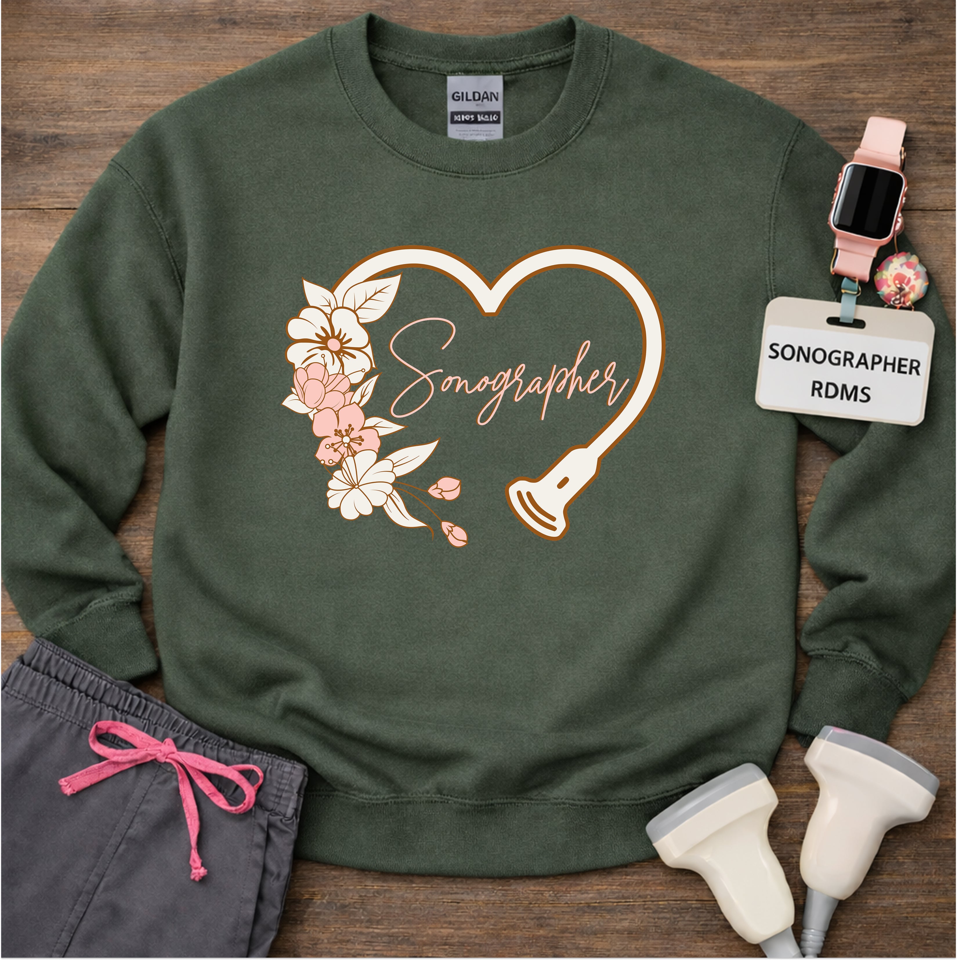 "Floral Sonographer Heart" Sweatshirt