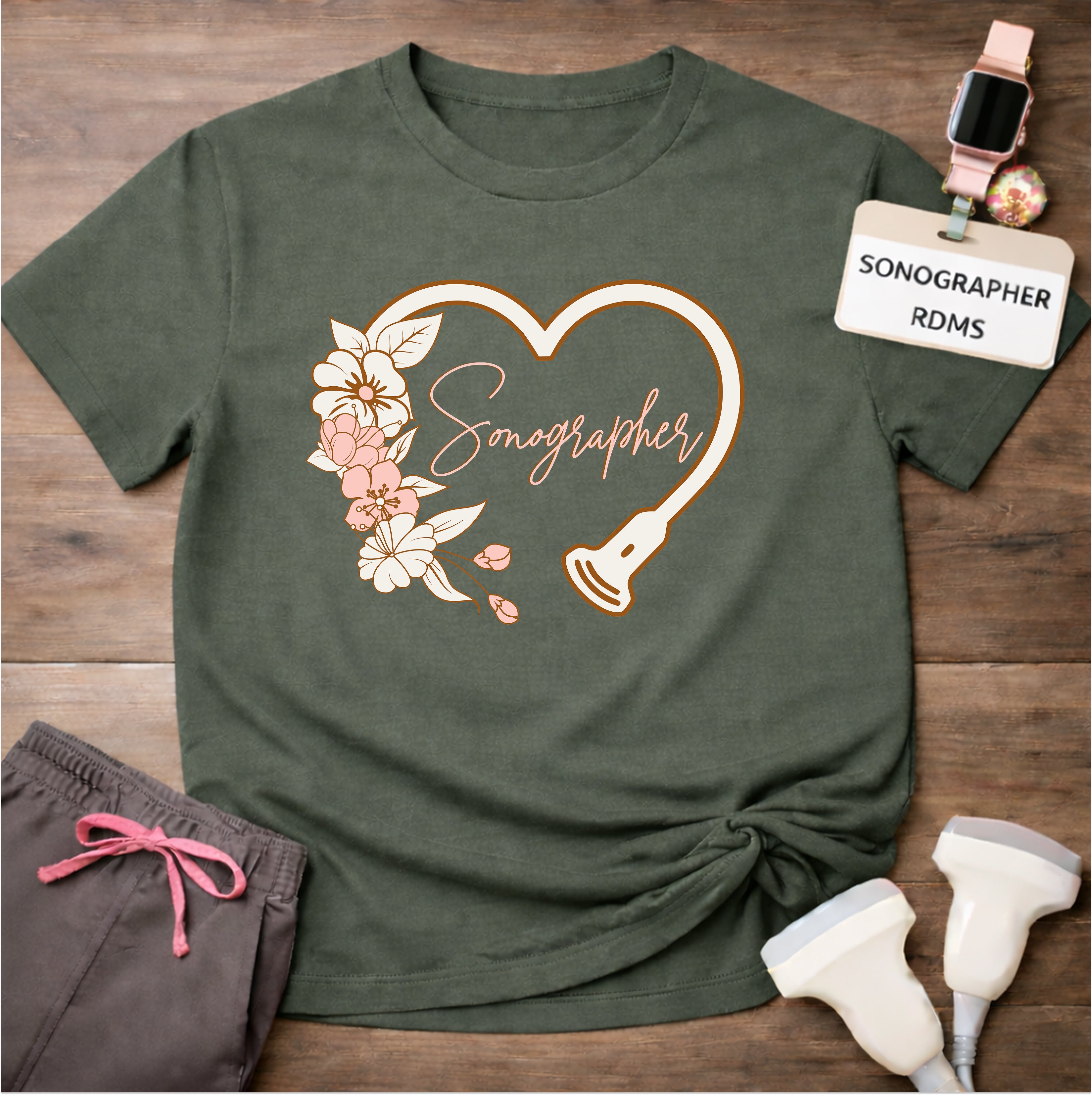 "Floral Sonographer Heart" T-shirt