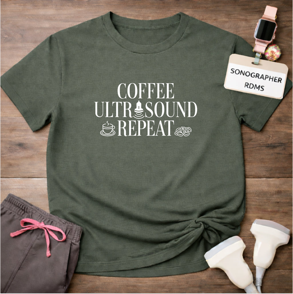 "Coffee Ultrasound Repeat ☕" T-Shirt