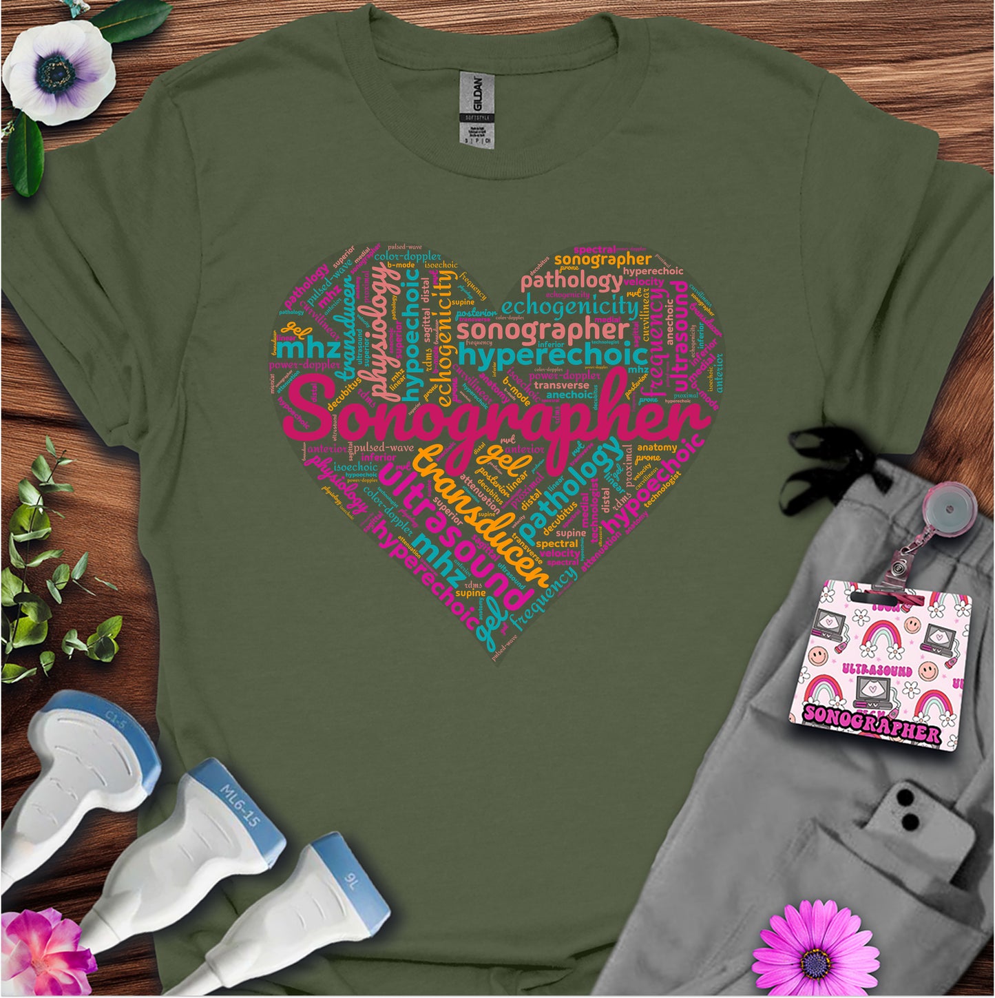 "Vibrant Sonographer Heart"  T-Shirt