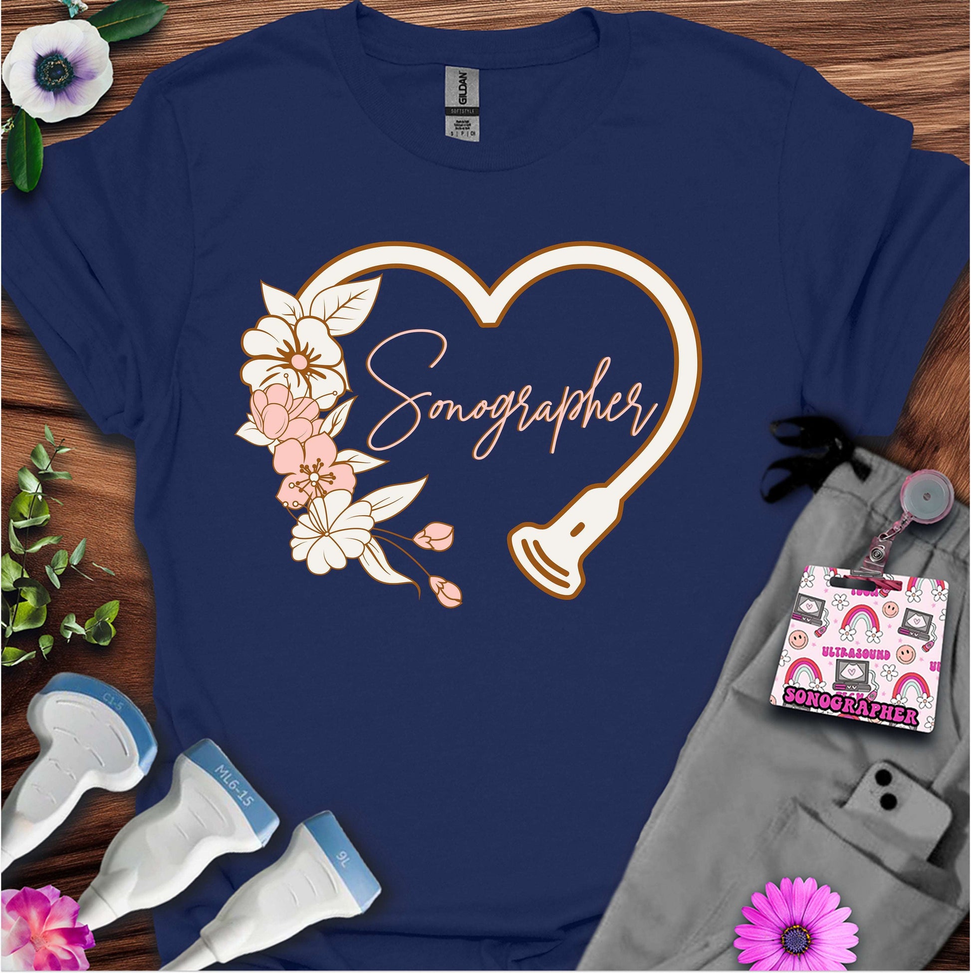 "Floral Sonographer Heart" T-shirt