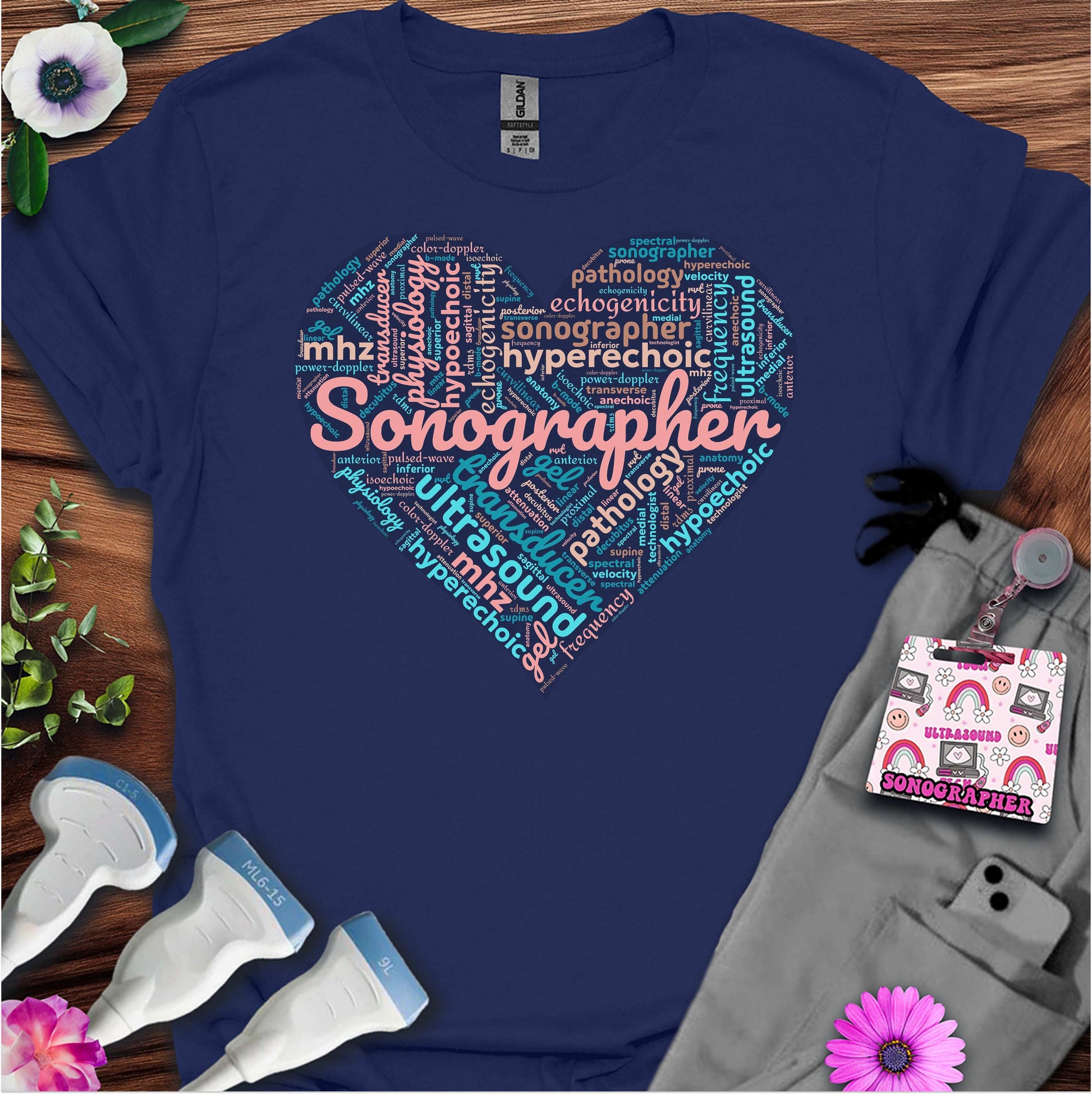 "Pastel Sonographer Heart"  T-Shirt