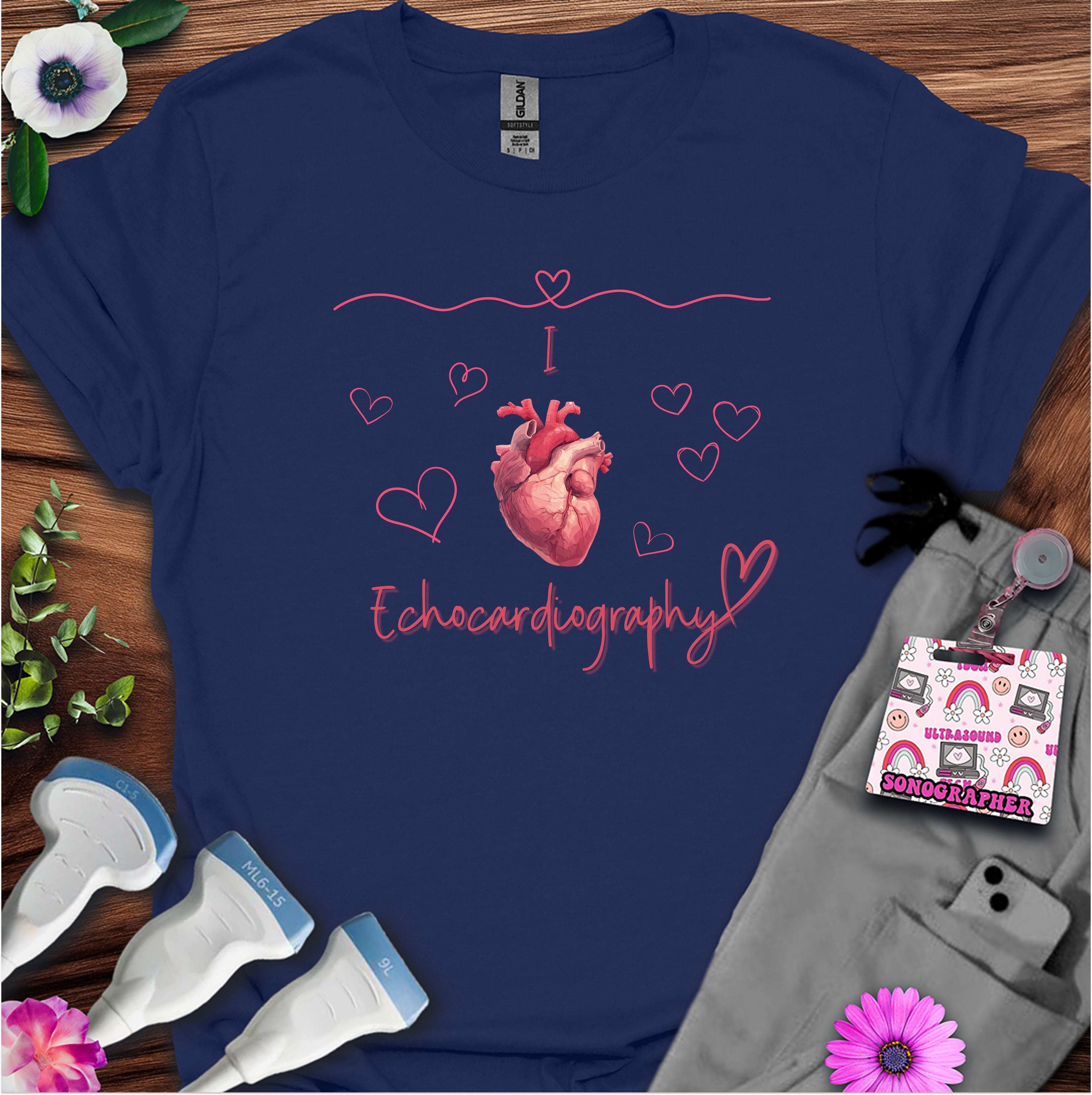 I Heart Echocardiography T-Shirt — Ultrasound Tech Valentine's Day Tee