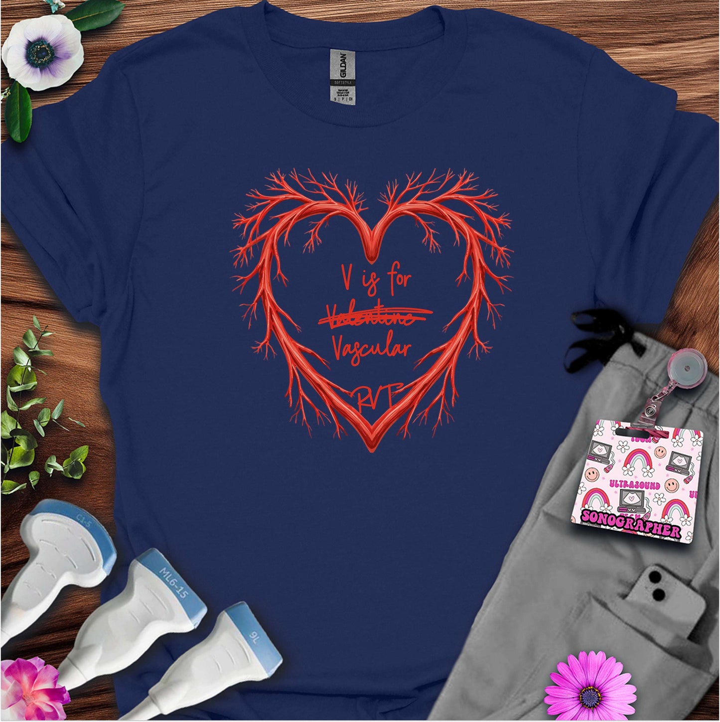 V is for Vascular (Not Valentine) Sonography T-Shirt — Ultrasound Tech Valentine's Day Tee