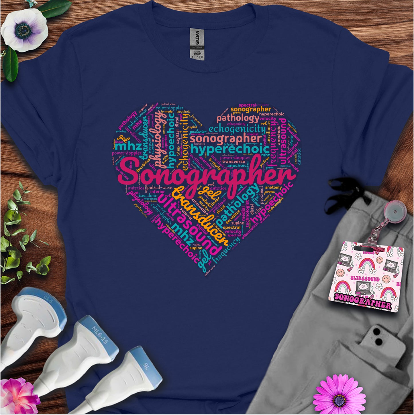 "Vibrant Sonographer Heart"  T-Shirt