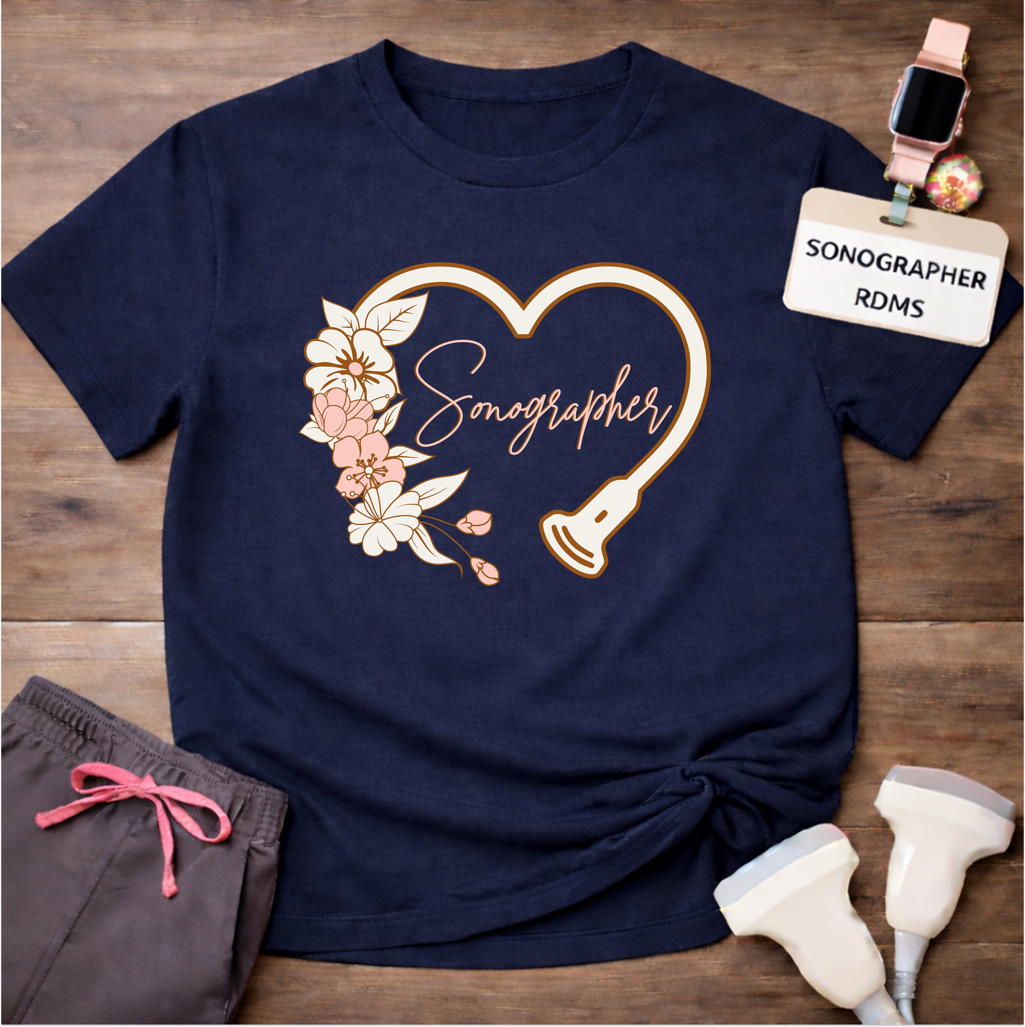 "Floral Sonographer Heart" T-shirt