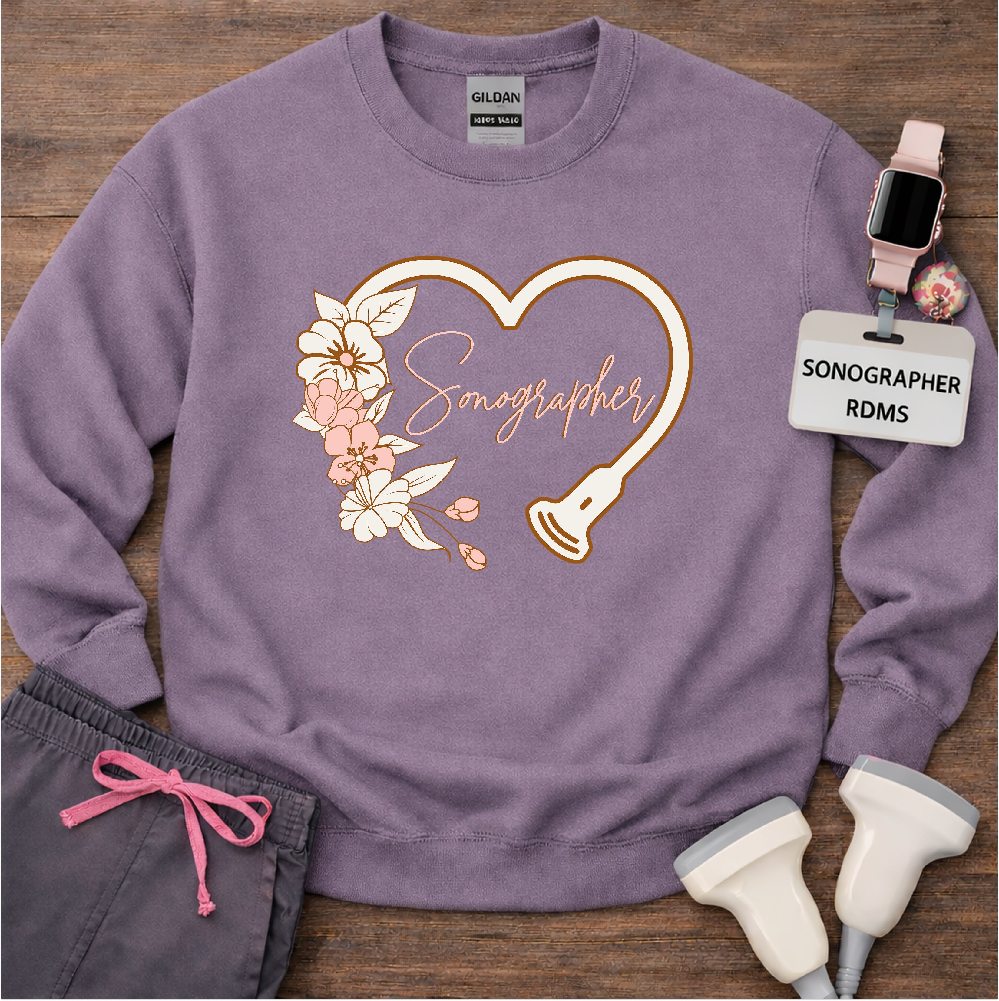 "Floral Sonographer Heart" Sweatshirt