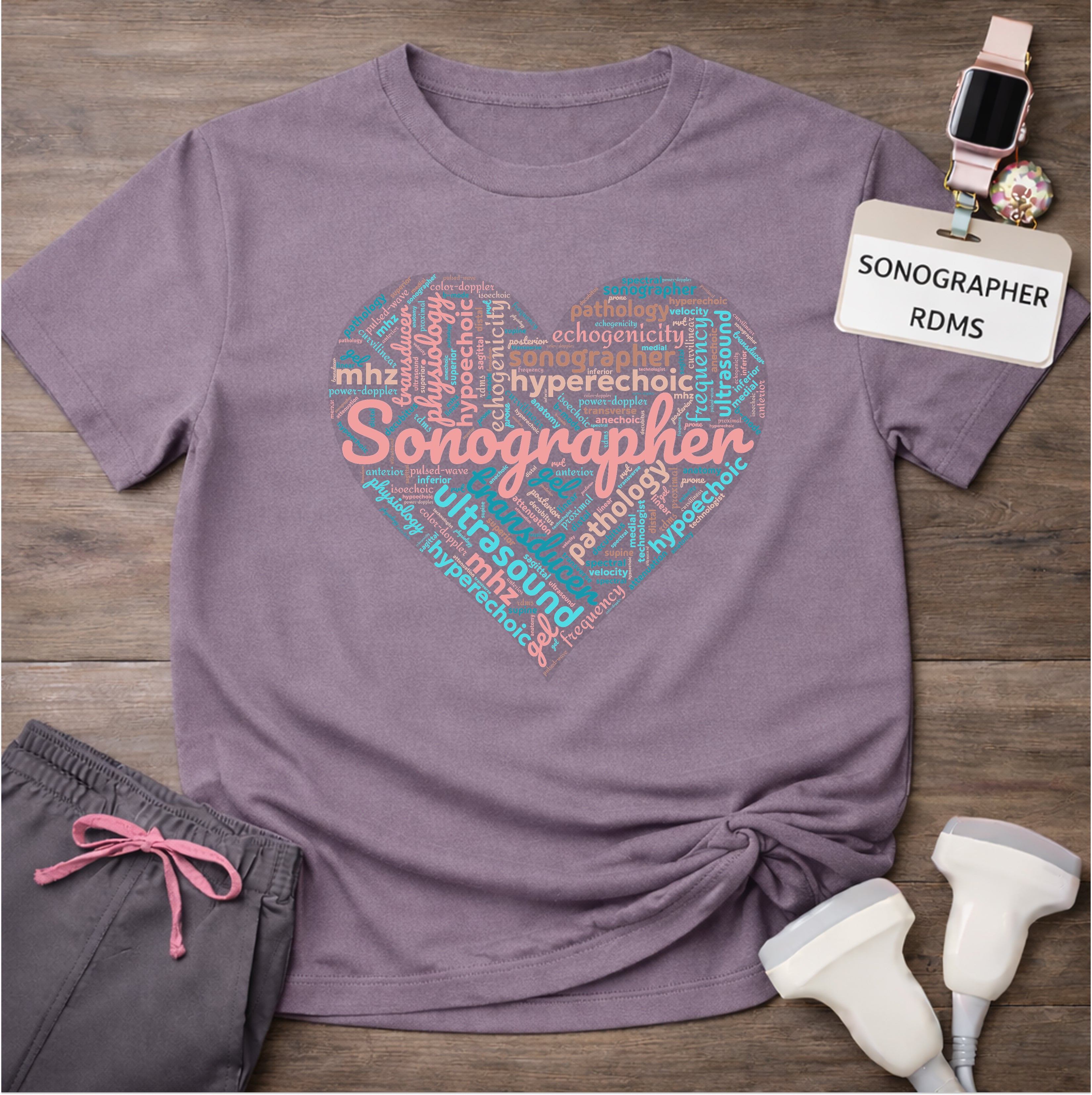 "Pastel Sonographer Heart"  T-Shirt