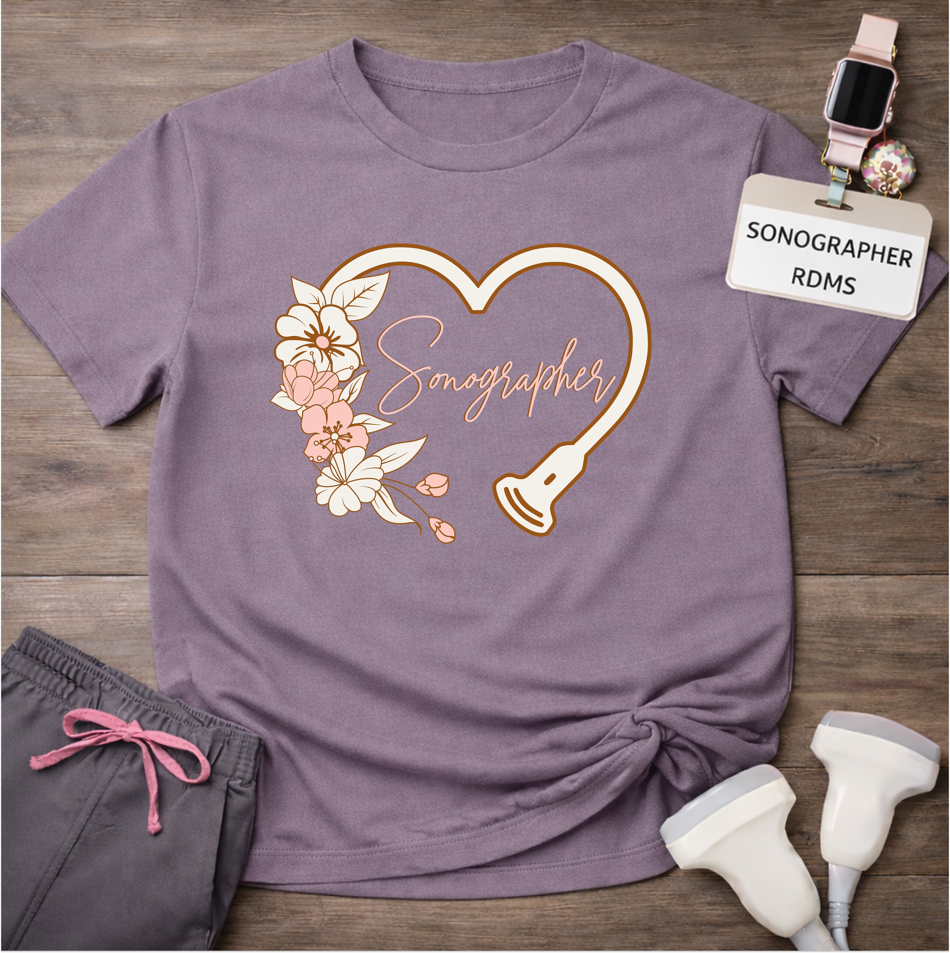 "Floral Sonographer Heart" T-shirt